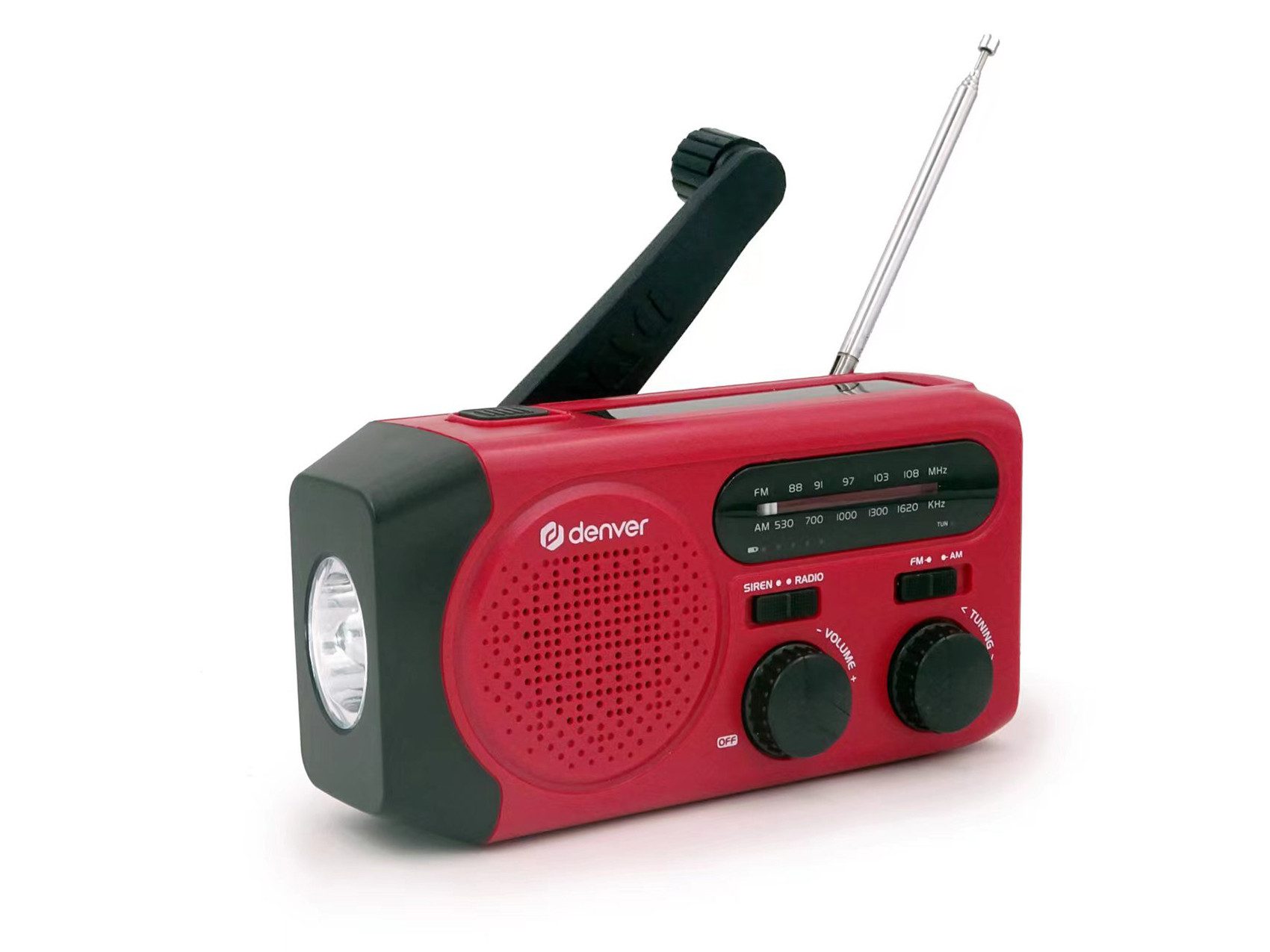 Denver SCR-2010 Radio (AM, FM, Handkurbel, Solar, SOS-Sirene, Taschenlampe, Batteriestandsanzeige, Solar + Handkurbel + Powerbank, SOS, LED-Taschenlampe)