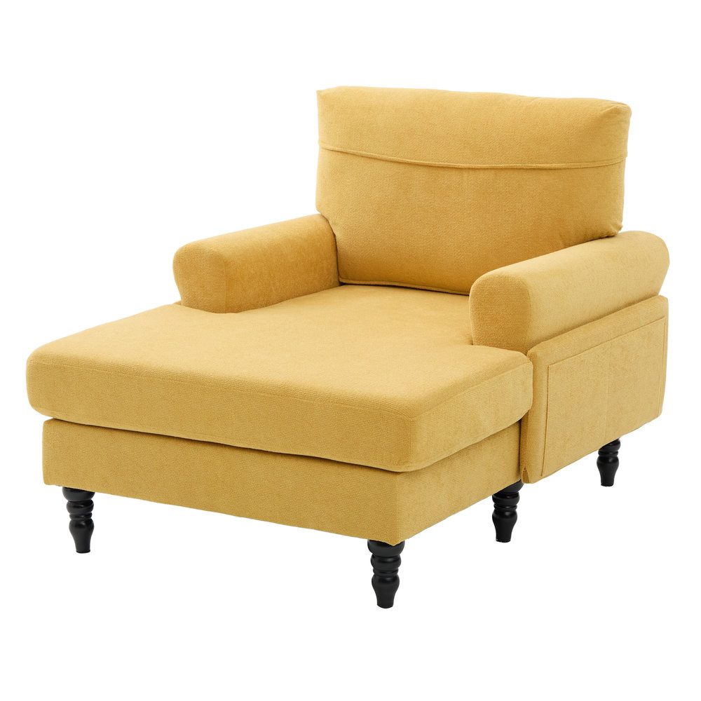 Odikalo Chaiselongue Loungesessel Relaxsessel Chenille-Stoff-Liegestuhl mit Holzsofa-Beine, Einzelsofa mit bequemer Rückenlehne und Armlehnen Seitentaschen zur Aufbewahrung,für Wohnzimmer und Schlafzimmer