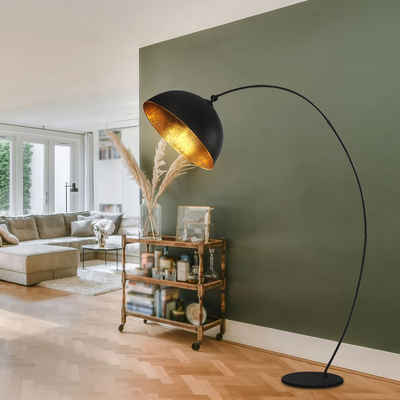 Globo LED Bogenlampe, Leuchtmittel nicht inklusive, Bogen Steh Leuchte schwarz matt Blatt Gold Design Wohn Zimmer