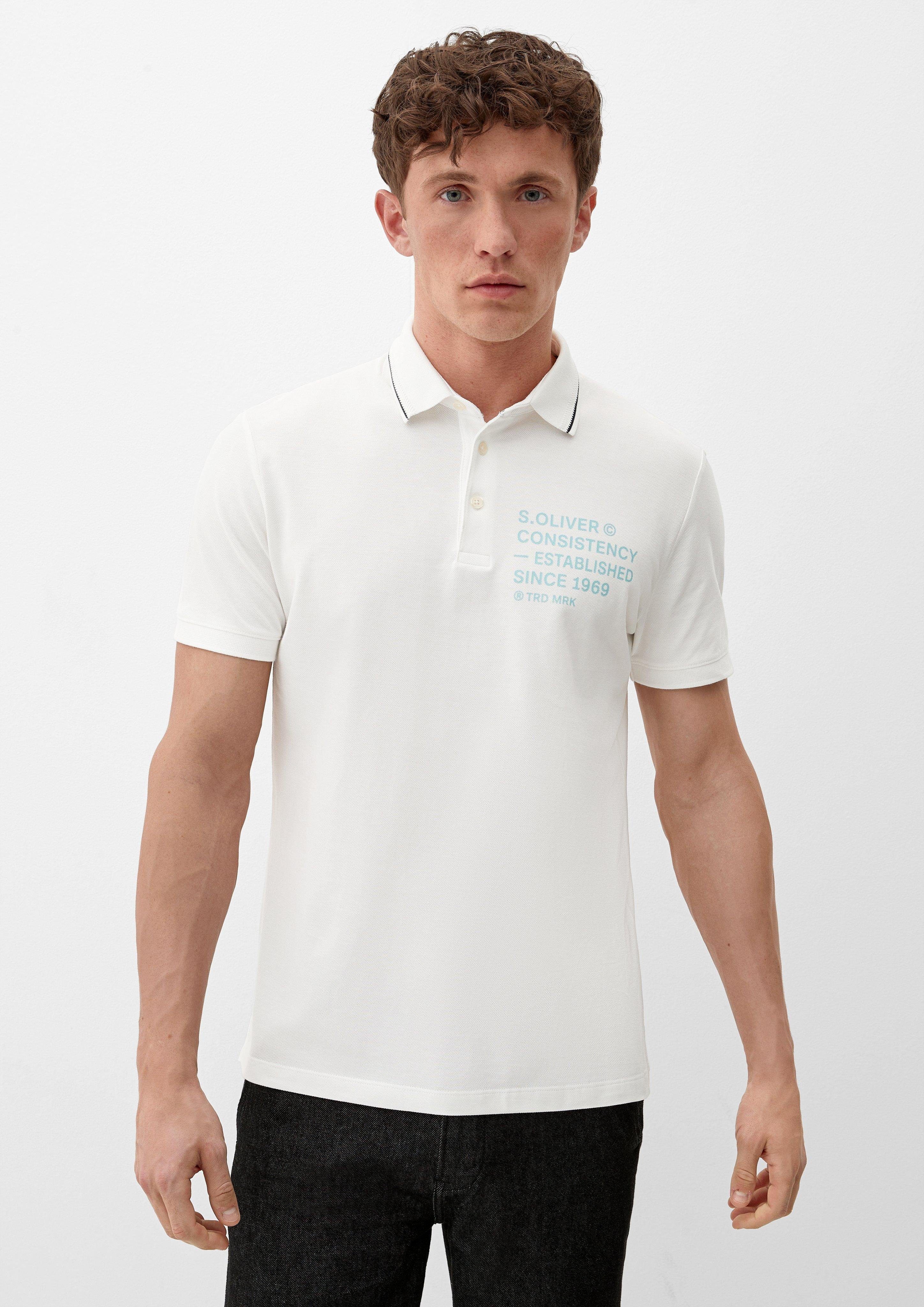 s.Oliver Artwork, Poloshirt mit Blende Kurzarmshirt weiß Piquéstruktur