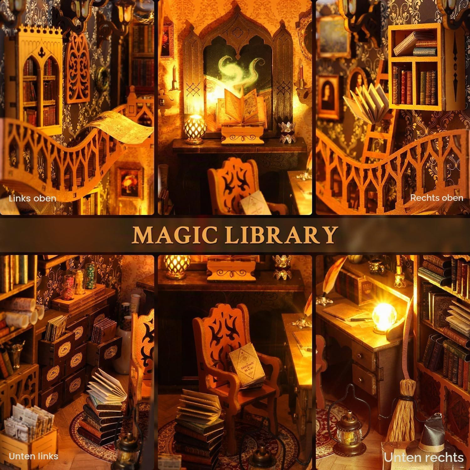 FANNOU Buchstütze Book Nook Kit for Adults, Magische Zauberbibliothek mit LED Licht (1 St), DIY Miniature House,3D Wooden Puzzle,Bastelgeschenk für ab 14 Jahren – Bild 4 von 5