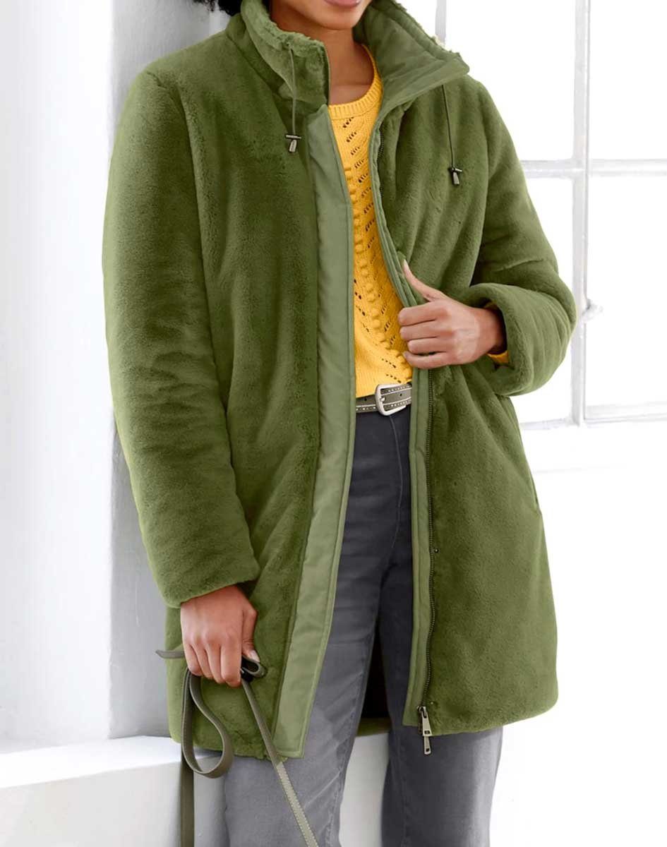 Steppjacke olive heine LINEA Damen TESINI Designer-Teddy-Webpelzjacke,