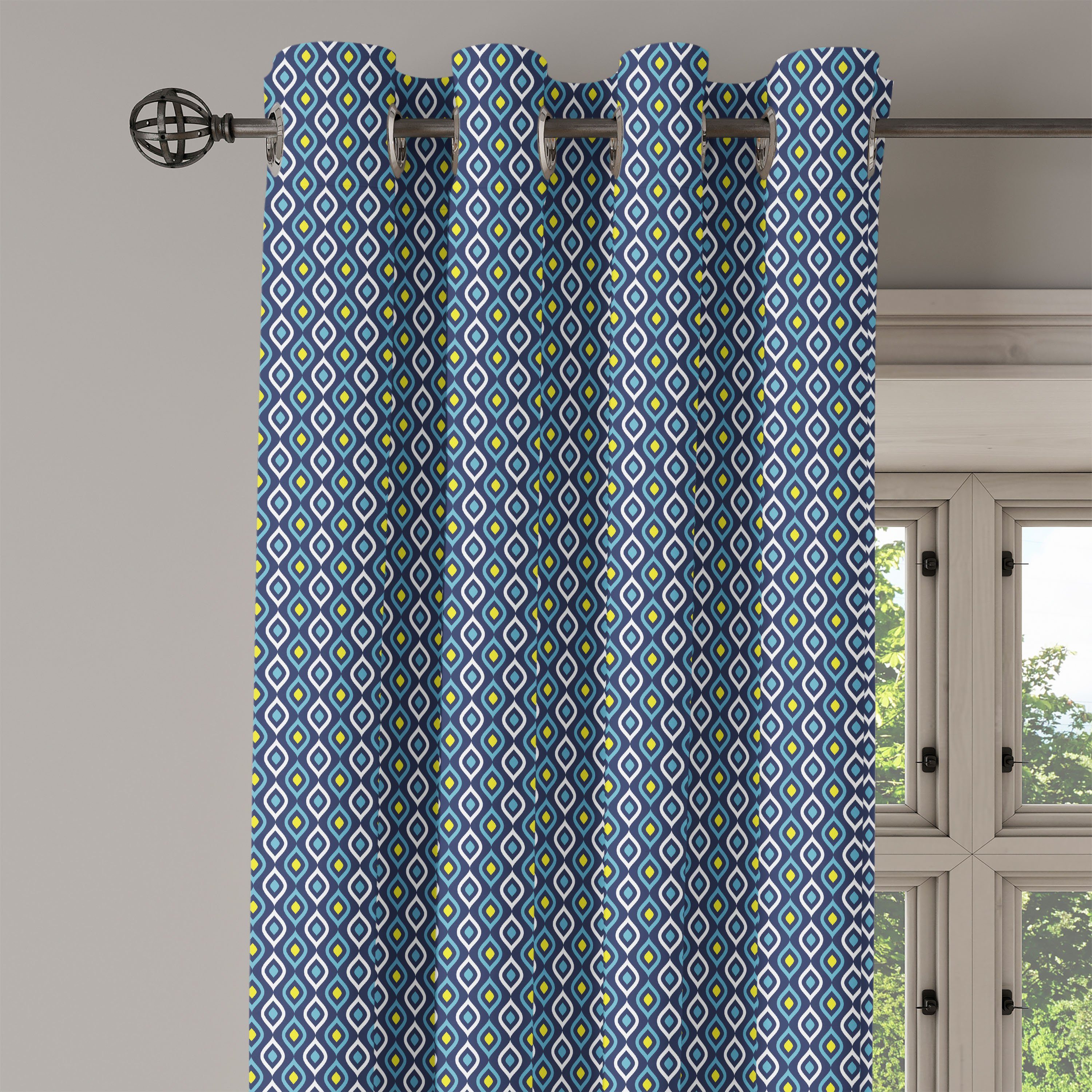 Gardine für 2-Panel-Fenstervorhänge Blatt Dekorative Schlafzimmer Abstraktes Hippie Formular Abakuhaus, Wohnzimmer, Spots