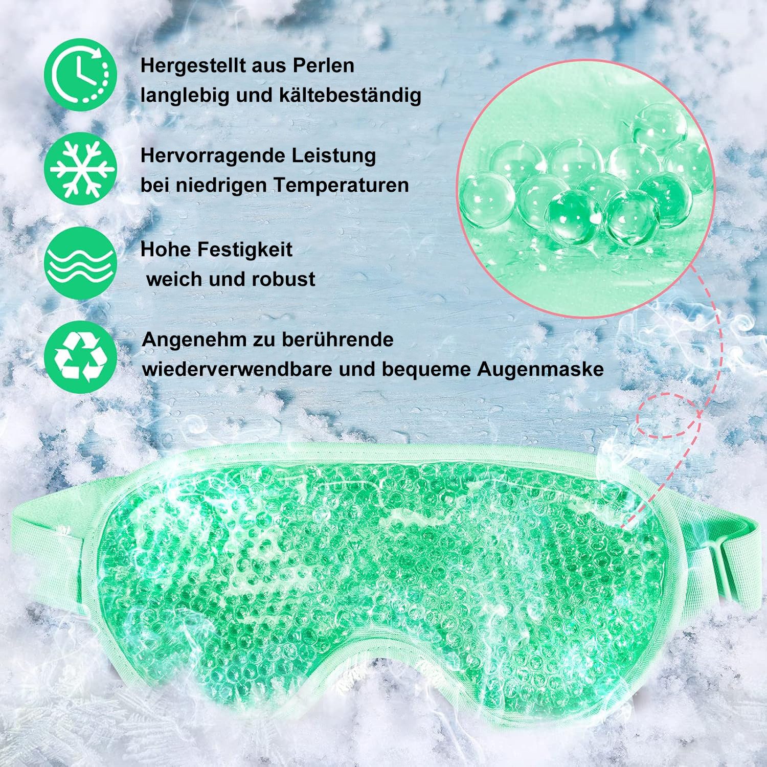 COOL-i ® Gesichtsmaske Kühlende Gel-Augenmaske – Wiederverwendbare Eis-Kompressen, bei Schwellungen, Müdigkeit & Migräne