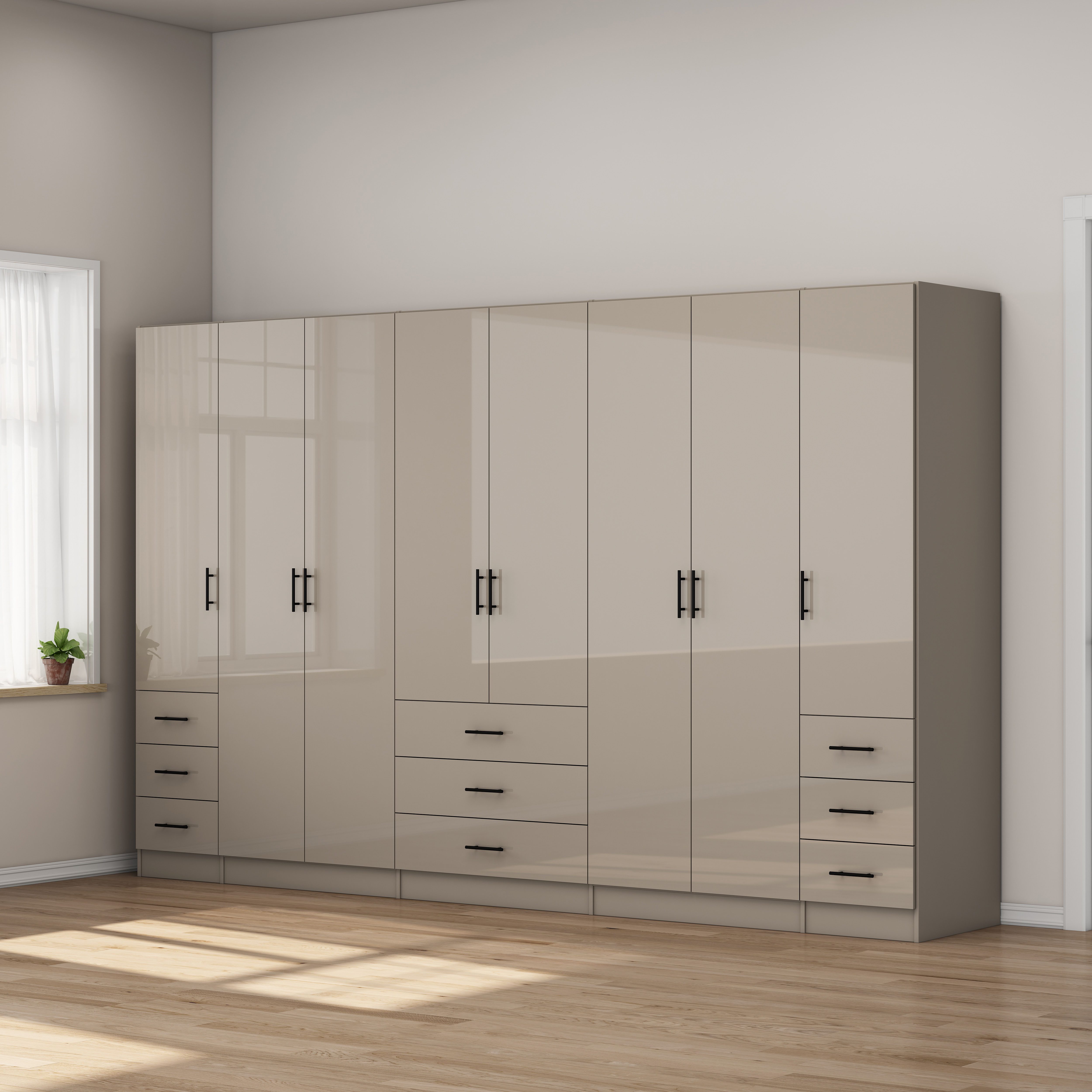 OTTO home Kleiderschrank Trento Schlafzimmerschrank Garderobe hochglanz Schrank mit 8 Türen und 9 Schubladen, hochglänzende Fronten
