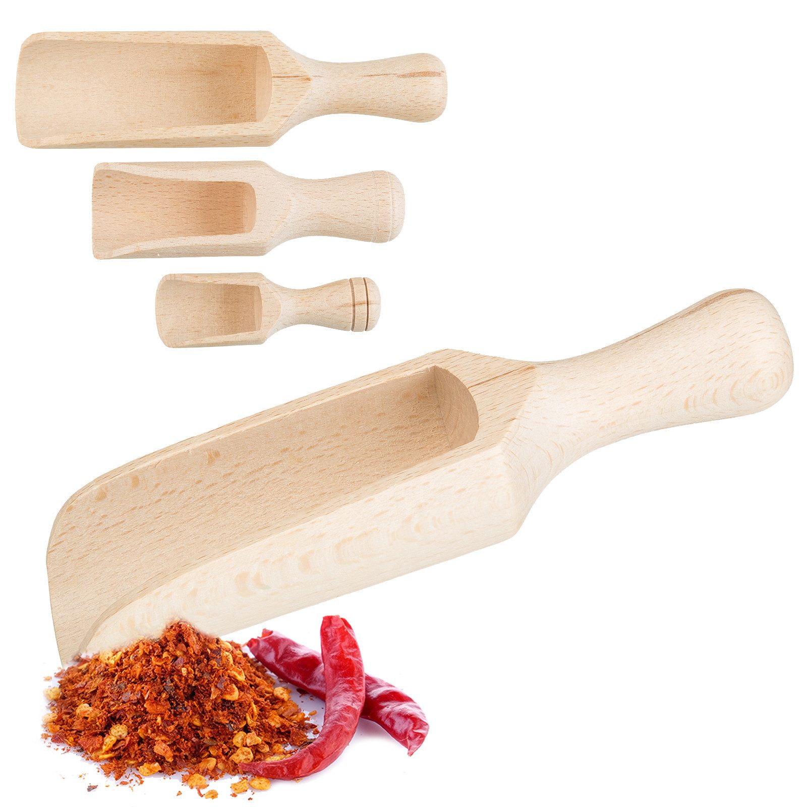Smart-Planet Gewürzstreuer 3er Set Gewürzschaufel aus Holz in versch. Größen - Abfüllschaufel, 3 verschiedene Größen, unbehandeltes Holz
