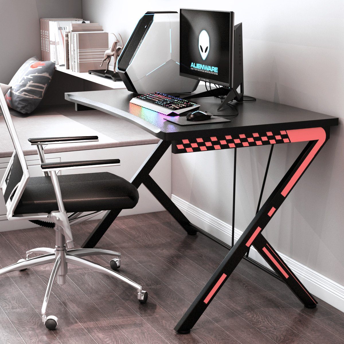 COSTWAY Gamingtisch, R-förmig, mit Metallrahmen, 116 günstig online kaufen