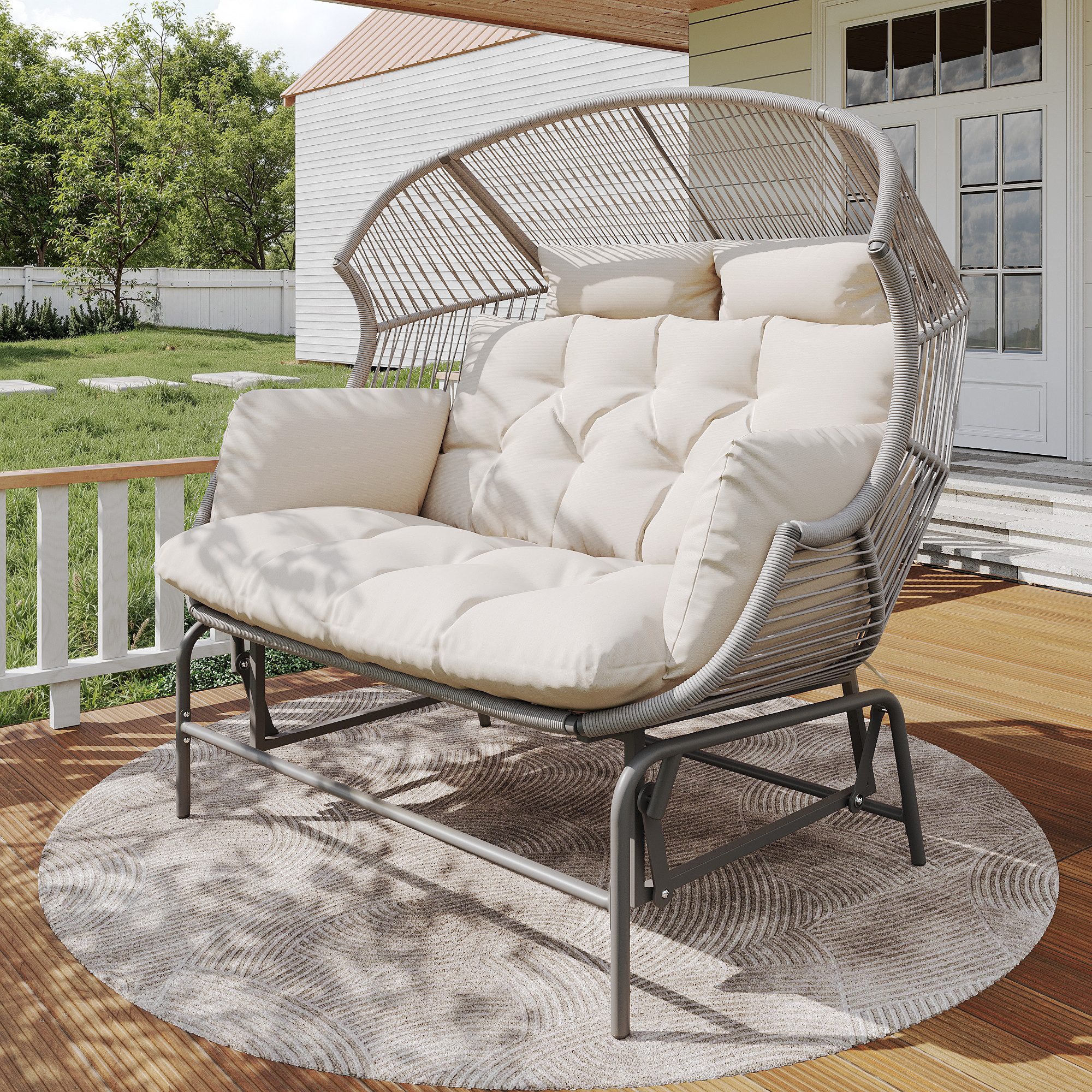 REDOM Schaukelstuhl Schaukelstuhlfür, Outdoor Swing Egg Chair,Schwingsessel (Eleganter Garten-Schaukelstuhl für zwei Personen, Outdoor Hängesessel aus PE-Rattan mit bequemen Kissen)