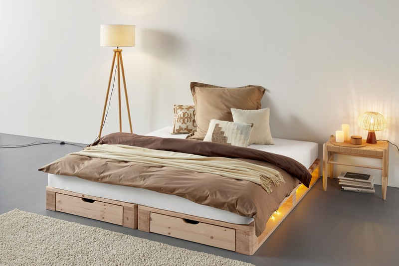 Home affaire Palettenbett Alasco mit Schubladen, zertifiziertes Massivholz, erweiterbar zum Doppel- oder Familienbett
