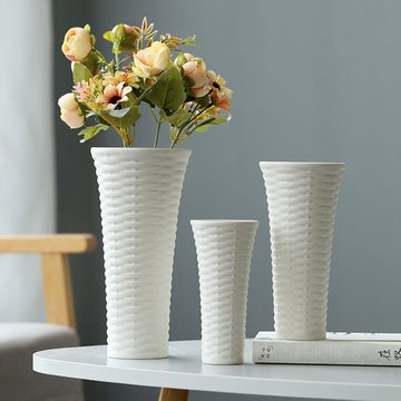 HIBNOPN Dekovase 3er-Set Hoch Porzellan Blumenvasen Vasen Deko vase mit Webmuster 20cm (3 St)