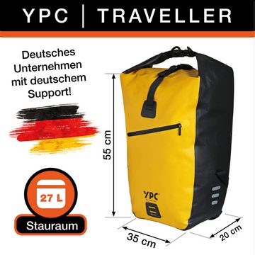 YPC Fahrradtasche "Traveller" Fahrradtasche für Gepäckträger XL, 27L, 55x35x20cm, Tragegriff, verschweißte Nähte, Reflektoren, praktisch, stabil