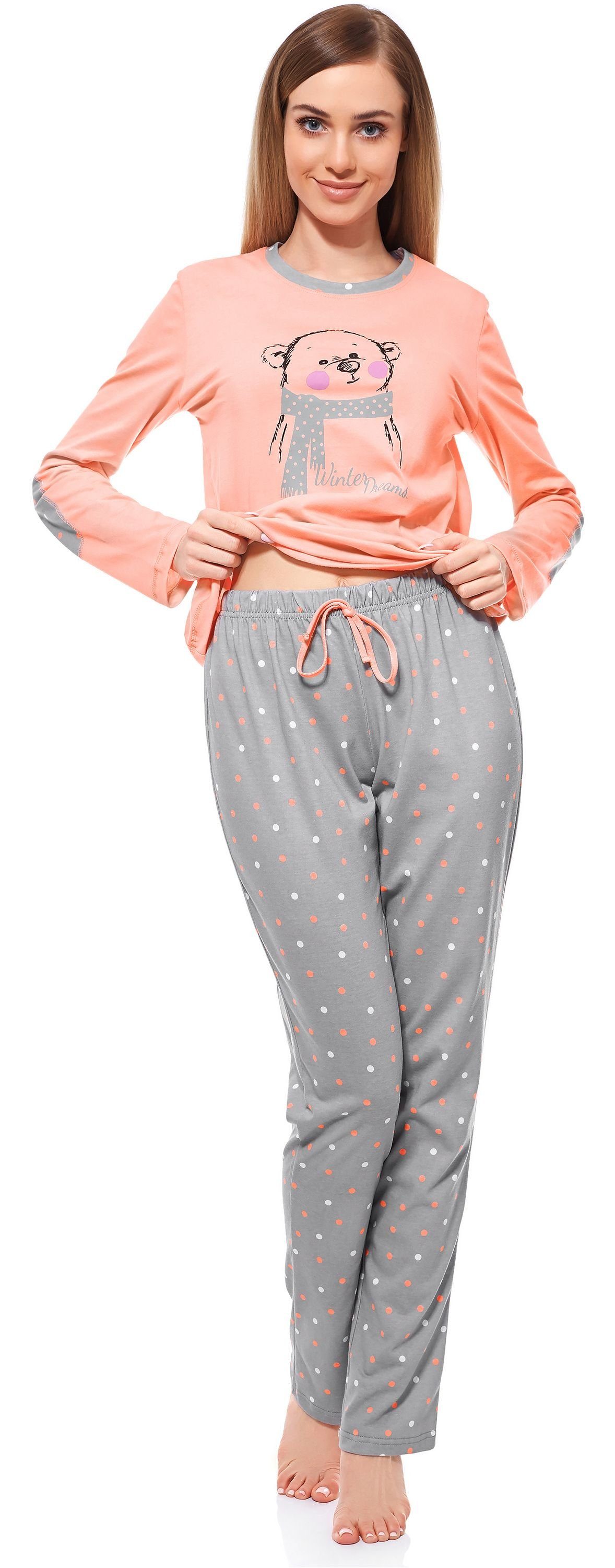 Merry Lachs Style Damen MS10-169 Schlafanzug Schlafanzug Grau