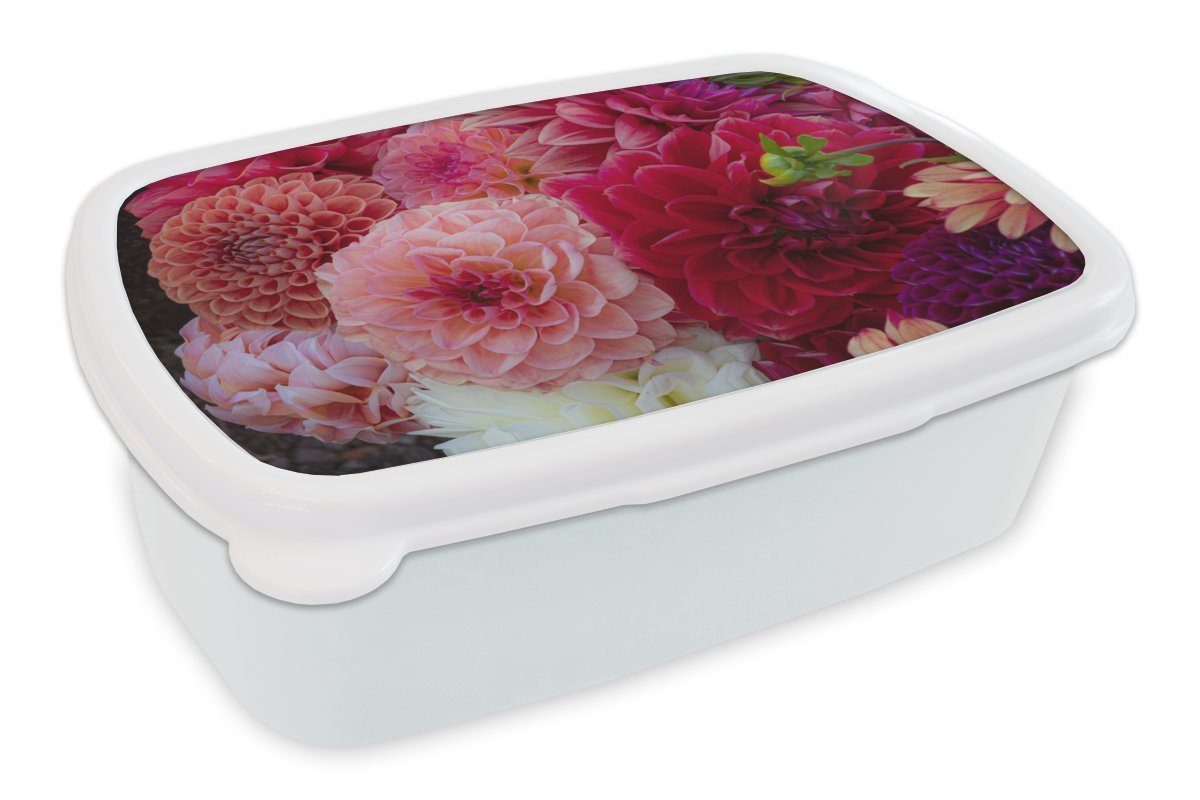 MuchoWow Lunchbox Blumen - Chrysantheme - Rosa, Kunststoff, (2-tlg), Brotbox für Kinder und Erwachsene, Brotdose, für Jungs und Mädchen weiß
