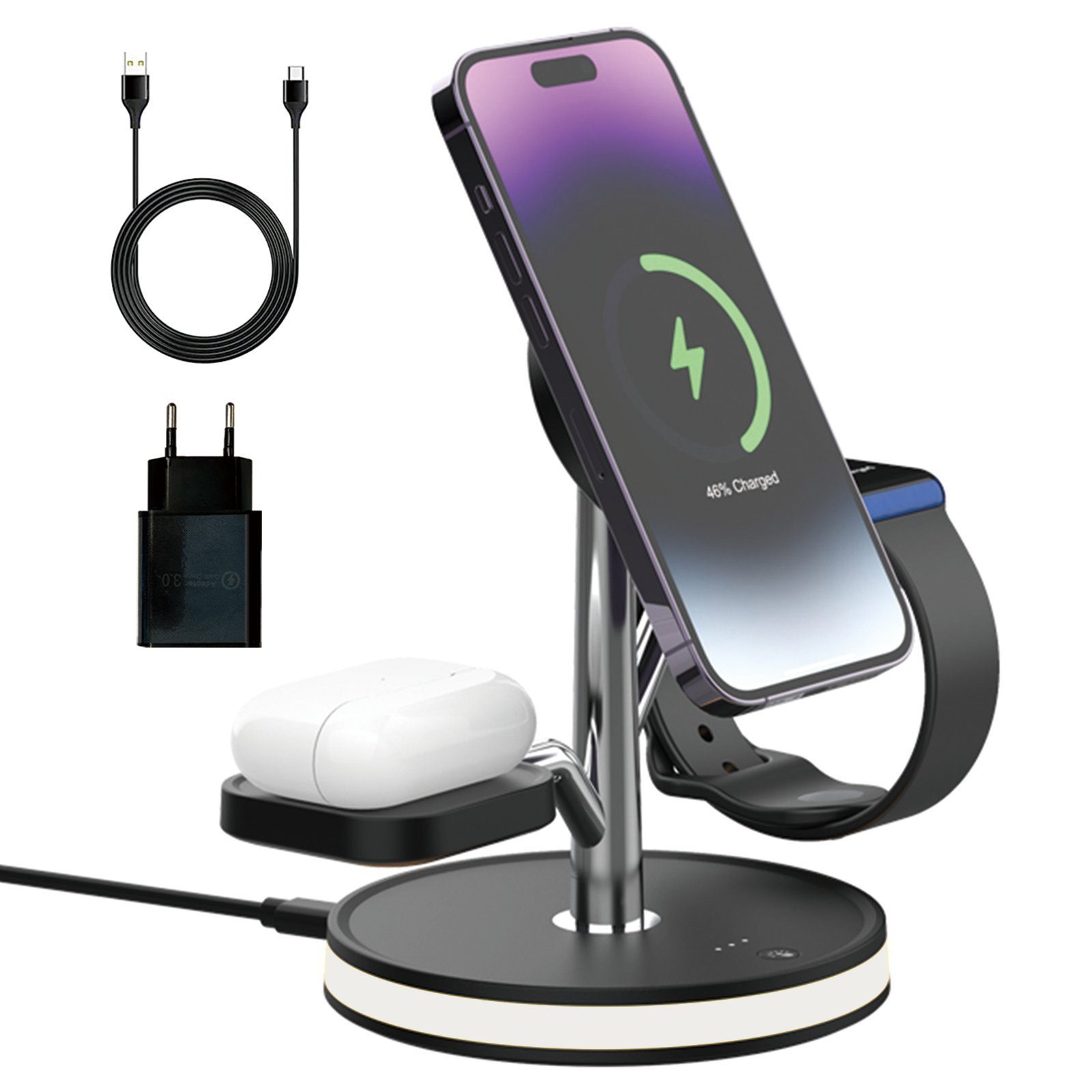 4 in 1 Induktive Ladestation für iPhone AirPods Apple Watch MagSafe Wireless Charger