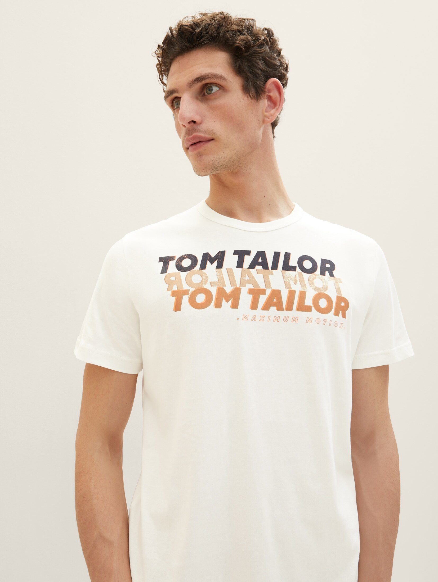 T-Shirt T-Shirt Schriftzug white mit off TAILOR TOM