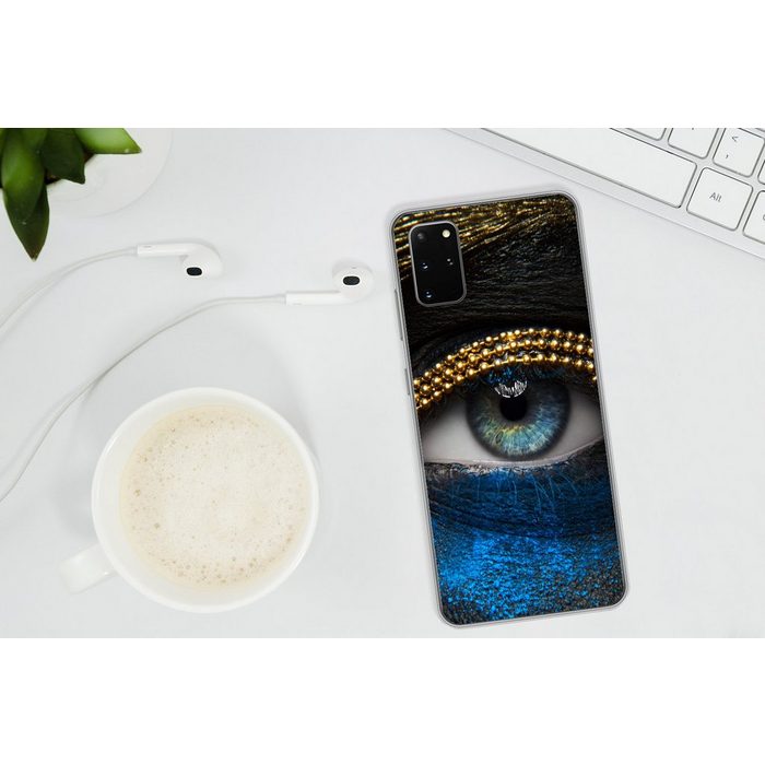 MuchoWow Handyhülle Frau - Augen - Make-up - Luxus - Gold Phone Case Handyhülle Samsung Galaxy S20 Plus Silikon Schutzhülle QN10573