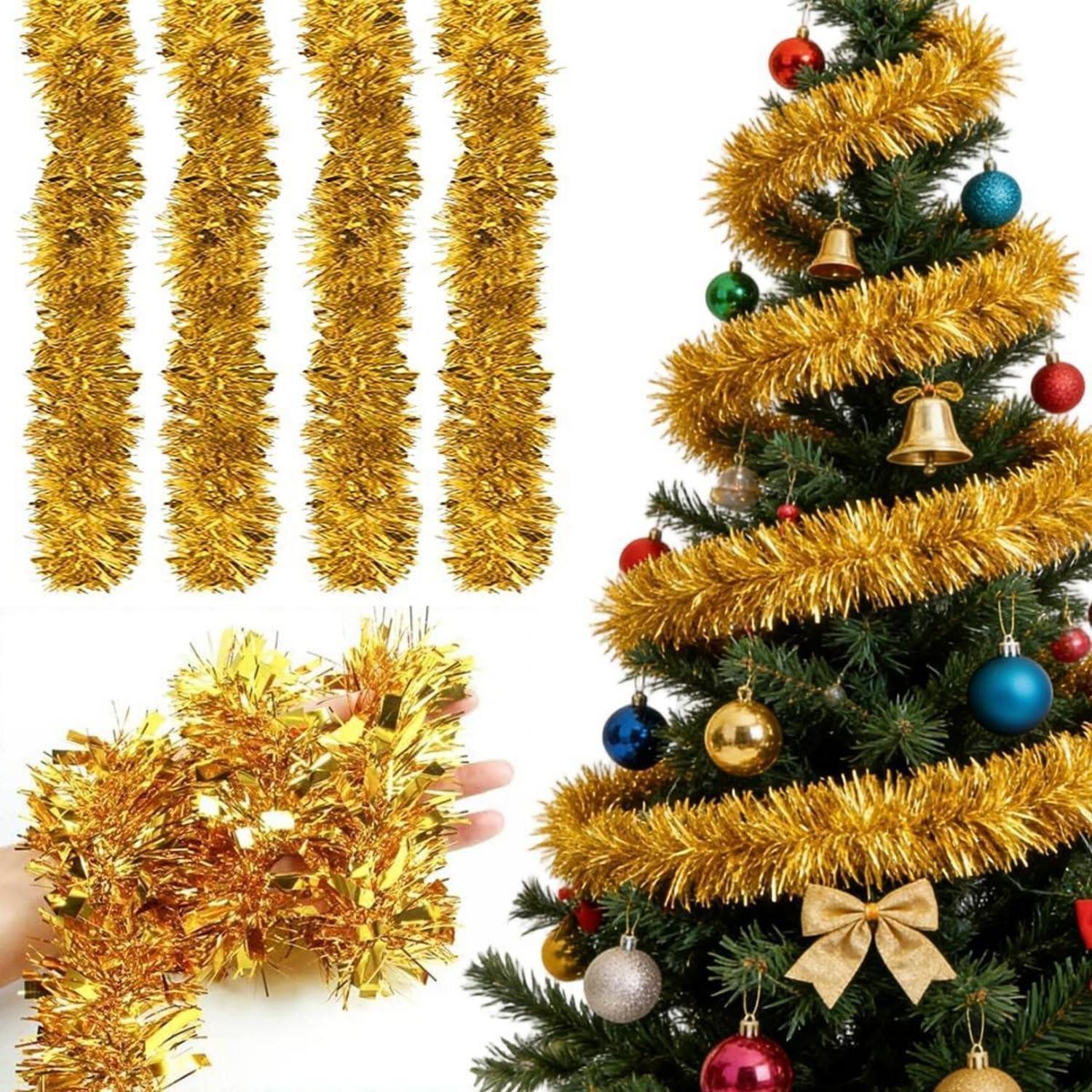 LuxusKollektion Girlanden Weihnachts Girlande Lametta 4er Set Gold
