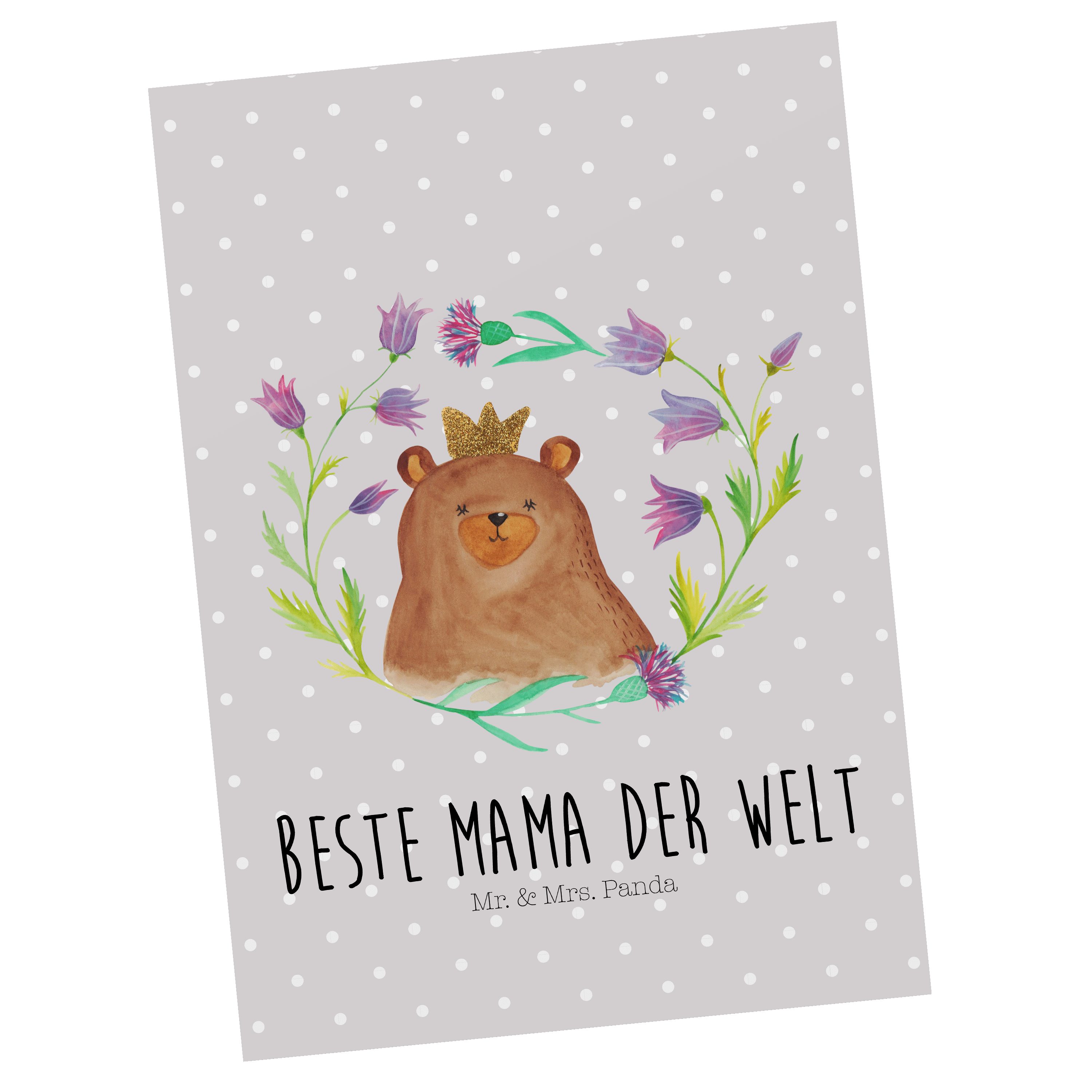 Mr. & Mrs. Panda Postkarte Bär Königin - Grau Pastell - Geschenk, Dankeskarte, Ansichtskarte, Ma