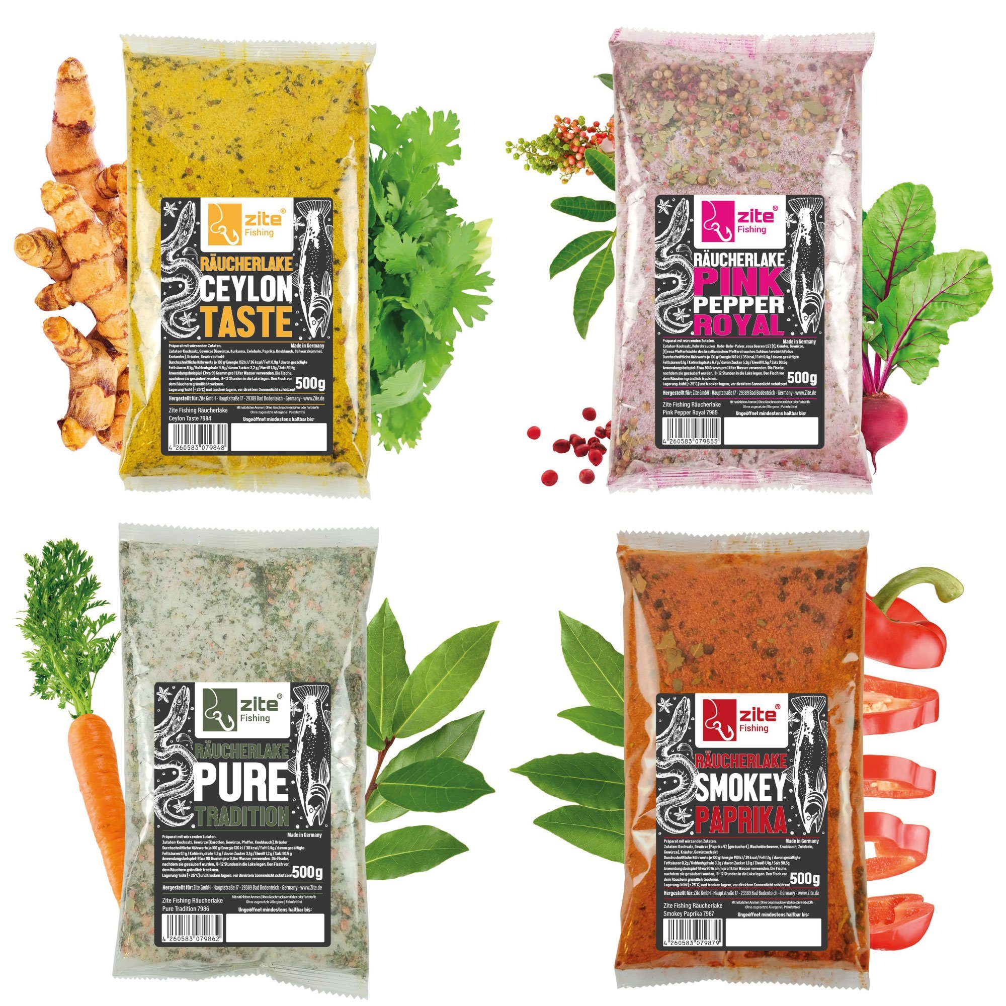 Zite Räucherofen Räucherlake 4x500g - Natürliche Gewürzmischungen