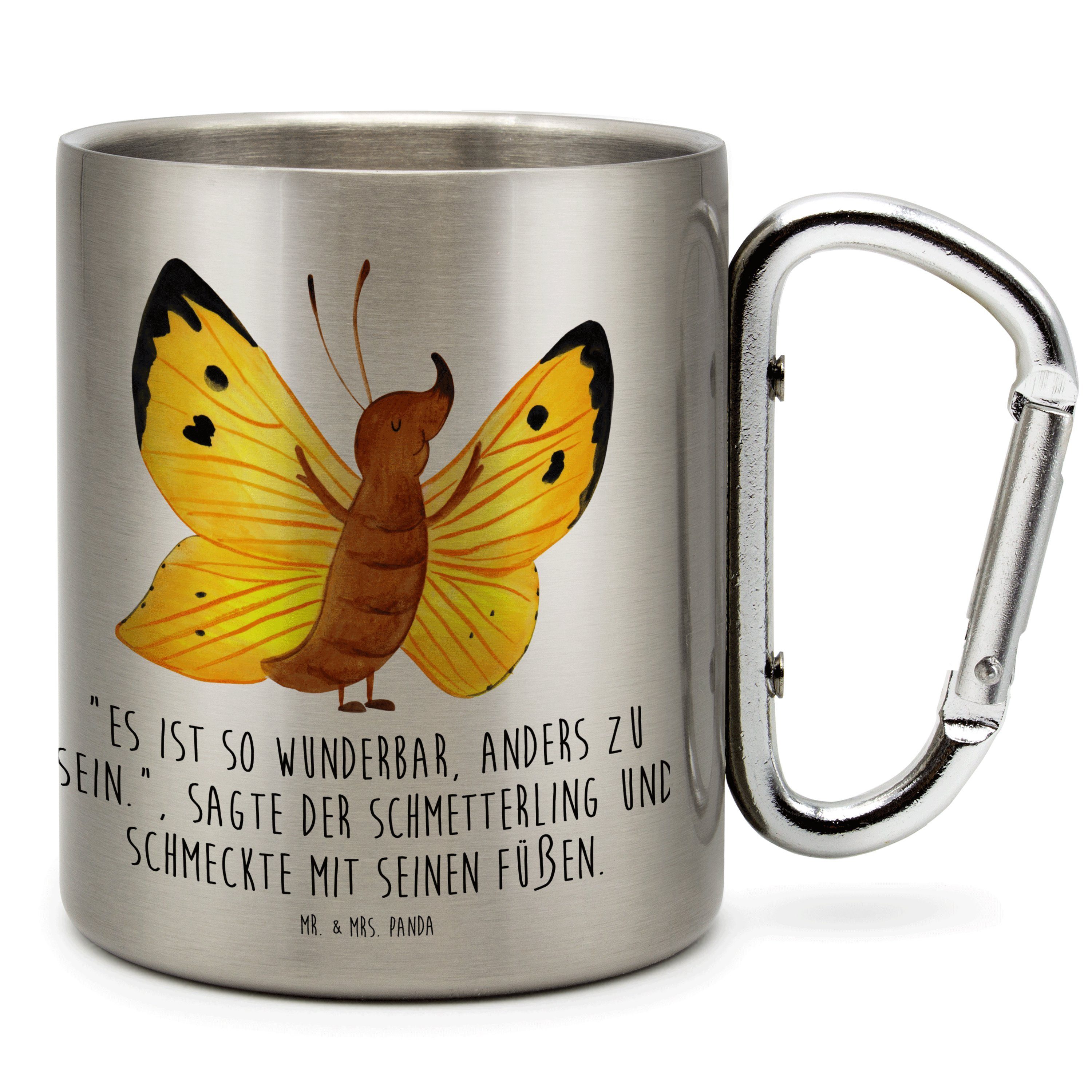 Mr. & Mrs. Panda Tasse Schmetterling Zitronenfalter - Transparent - Geschenk, Karabiner, Out, Edelstahl