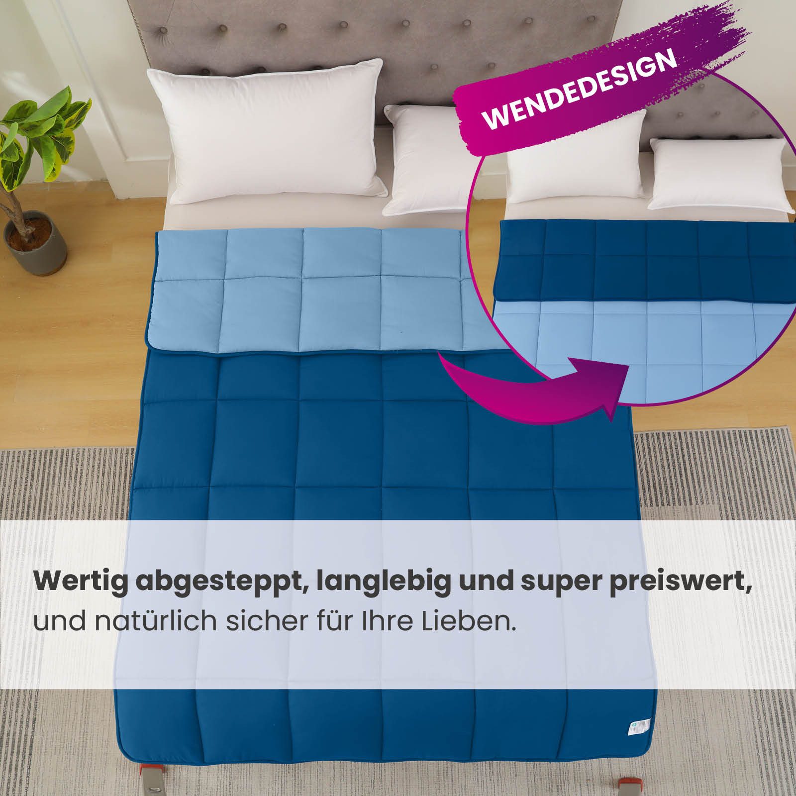 wometo Microfaserbettdecke Ganzjahr Steppbett Bi-Color 155x220 cm, Füllung: Kunstfaser, OEKO-TEX®, gesteppte Bettdecke für Herbst & Winter – Bild 3 von 5