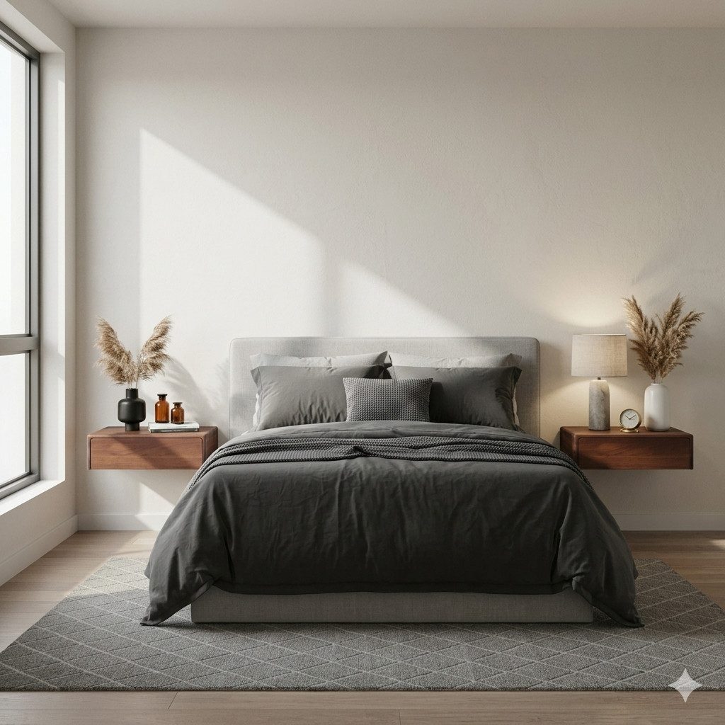 Woodek Design Nachttisch 2er-Set Wand-Nachttisch Frank aus massivem Nussbaum (Schublade mit Metallschienen, 2-St., matt lackierte Oberfläche), hängende und moderne Nachttischkonsole