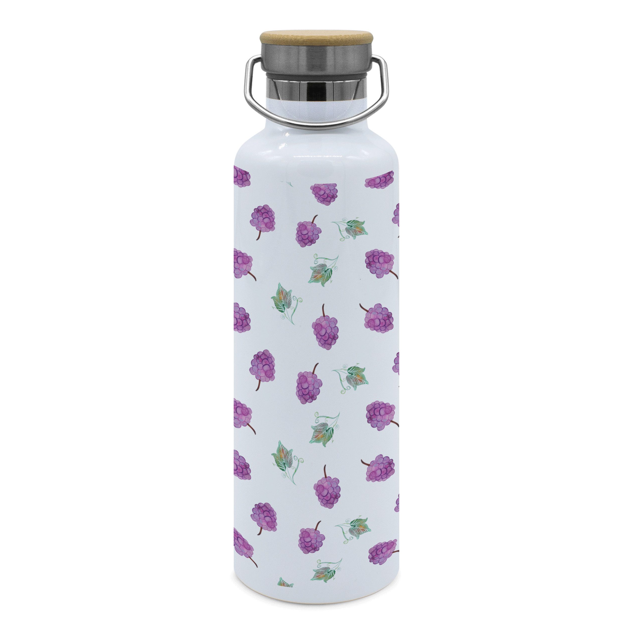 Mr. & Mrs. Panda Feldflasche Wein Trauben - Violett - Geschenk, Weintrauben Muster, Sportlerflasch, Stylish und praktisch