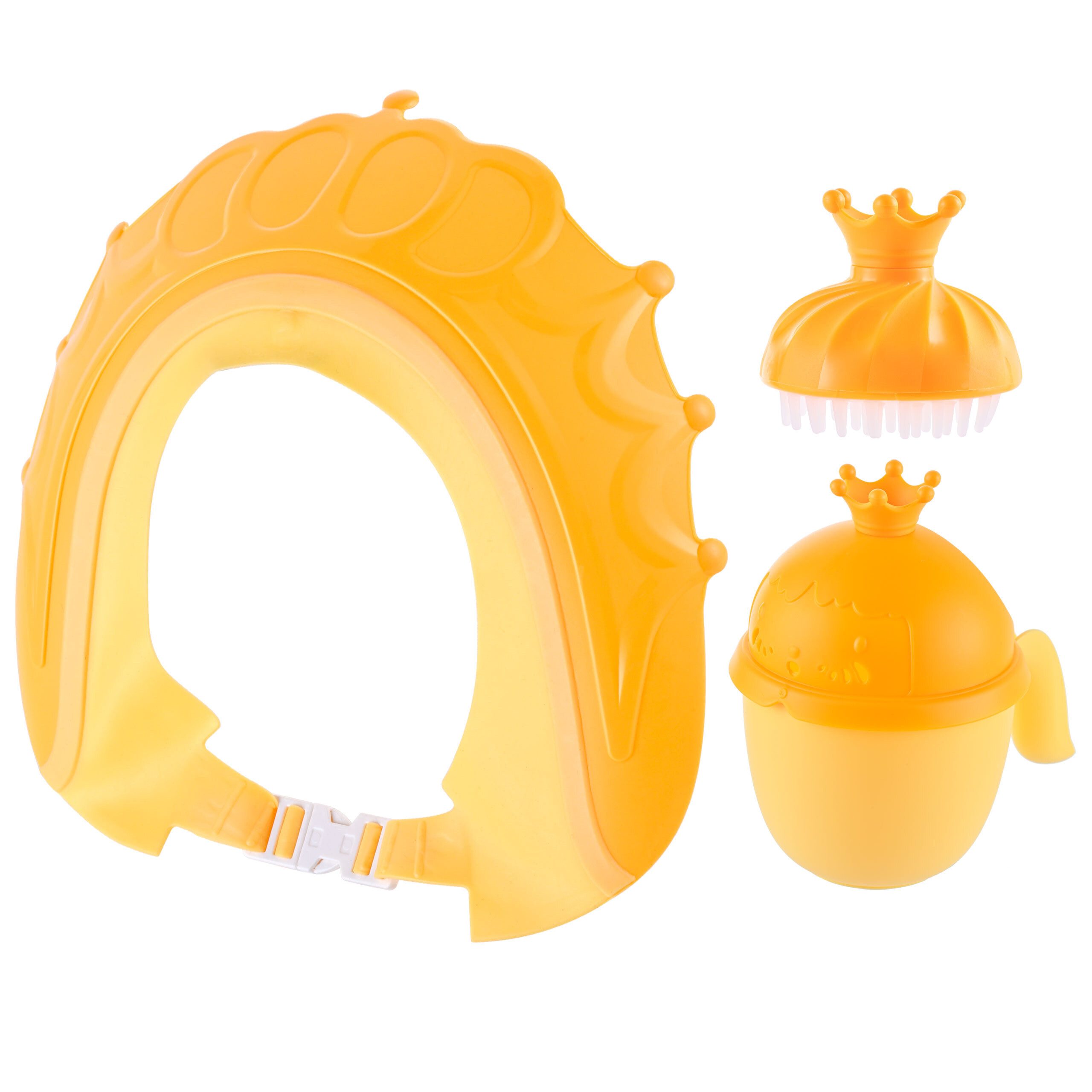 relaxdays Wellness-Pflegeset Haarwaschbecher Set mit Haube & Bürste, gelb