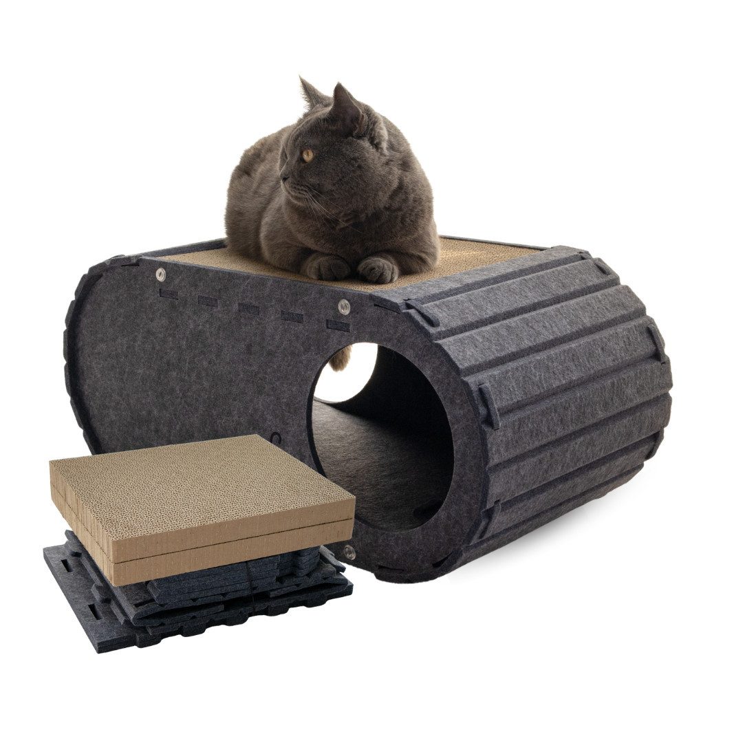 Lyveo Katzenhaus Katzenhöhle Katzenbett für Katzen 60x31x27cm Kratzbrett mit Pappe, Katzenversteck Katzenzelt mit 2 Eingängen von Lyveo