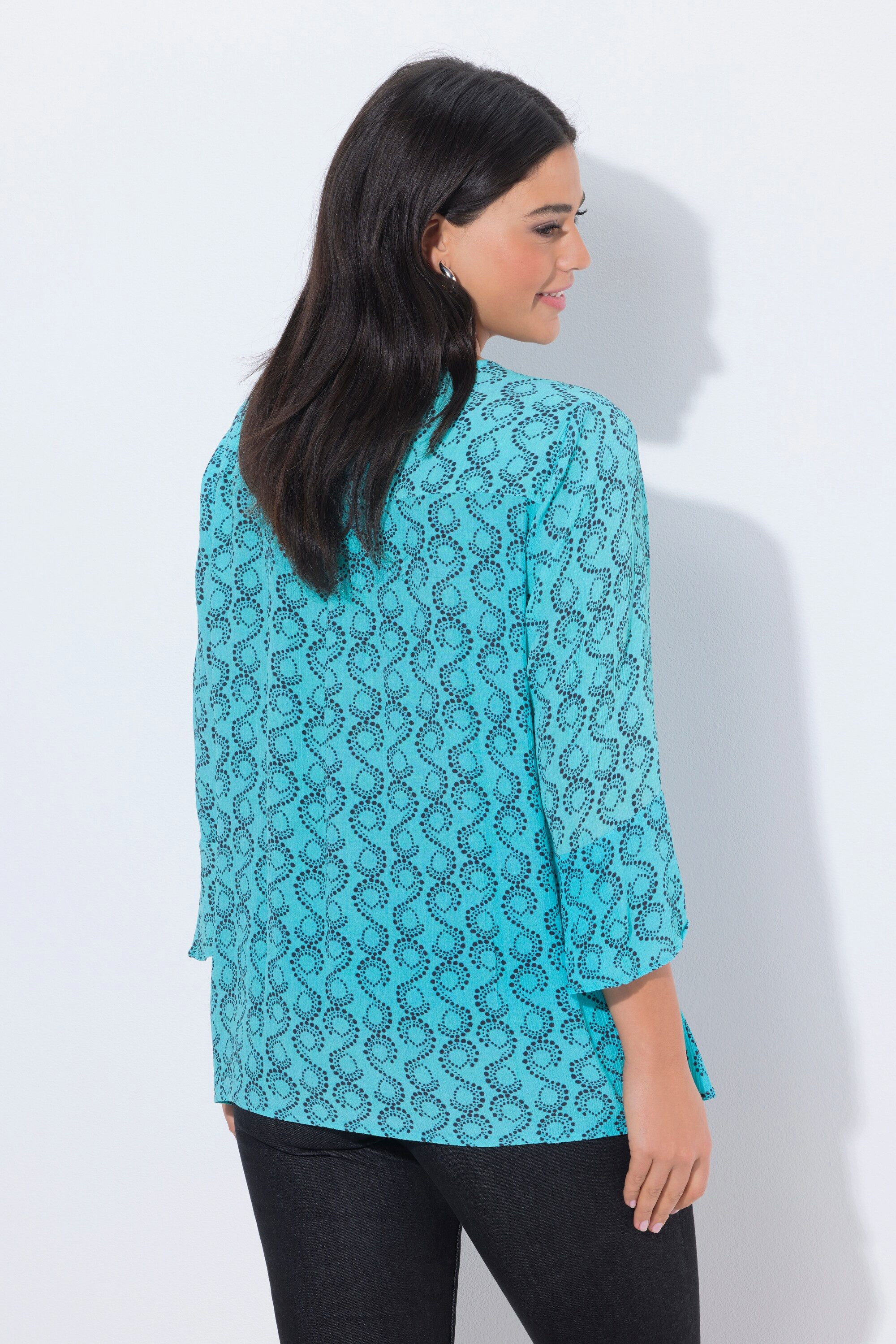 Ulla Popken Tunika Tunika Schnürung A-Linie Tunika-Ausschnitt 3/4-Arm