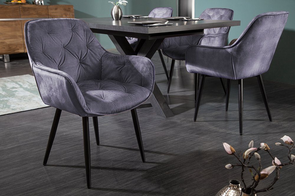 riess-ambiente Polsterstuhl MILANO grau/schwarz - Samt, mit Armlehnen, Metallbeine (Einzelartikel, 1 St), Sitzgelegenheit mit Chesterfield-Steppung – ideal für  – Bild 4 von 5