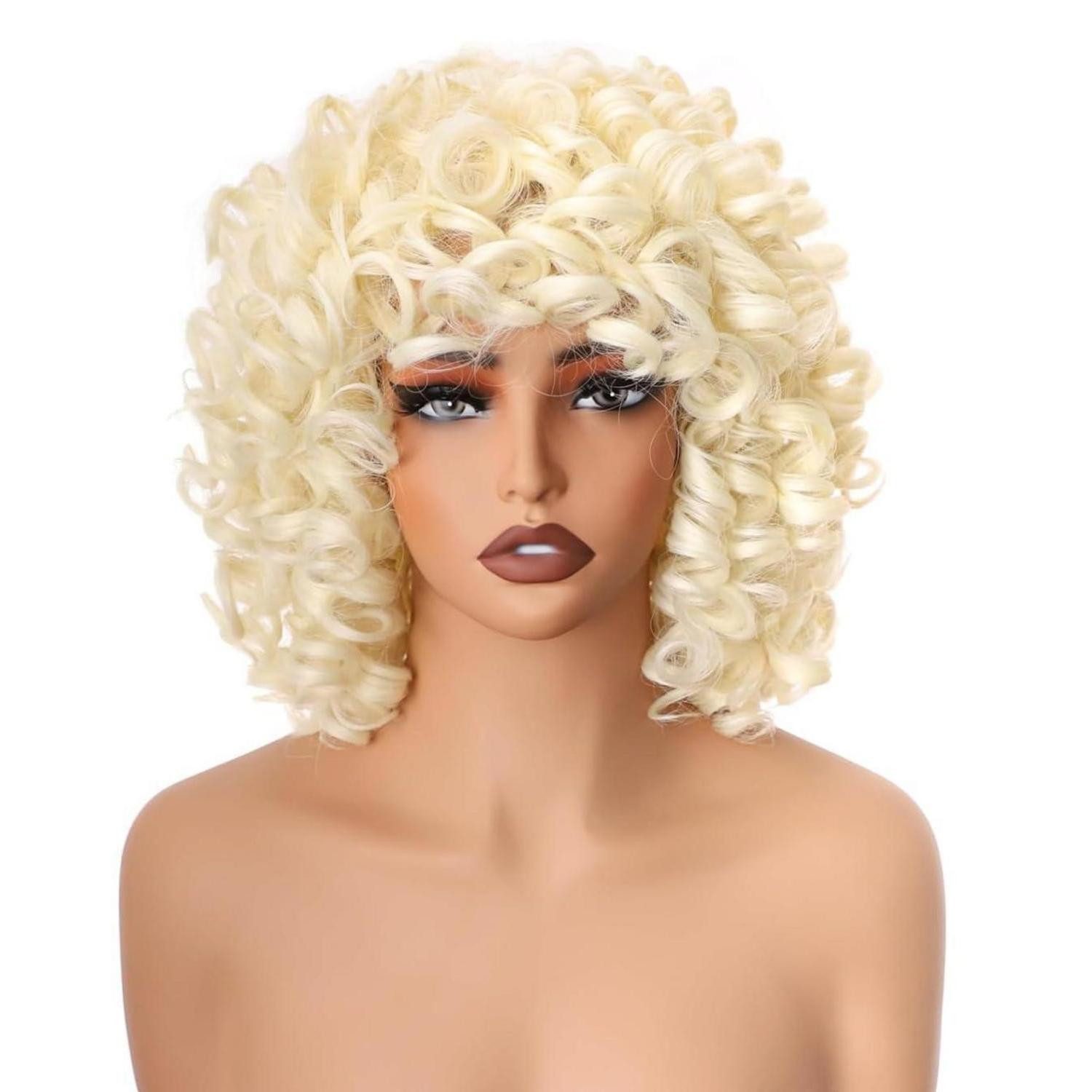 LuxusKollektion Kunsthaarperücke Perücke Afro kurz lockig blond Pony synthetisch