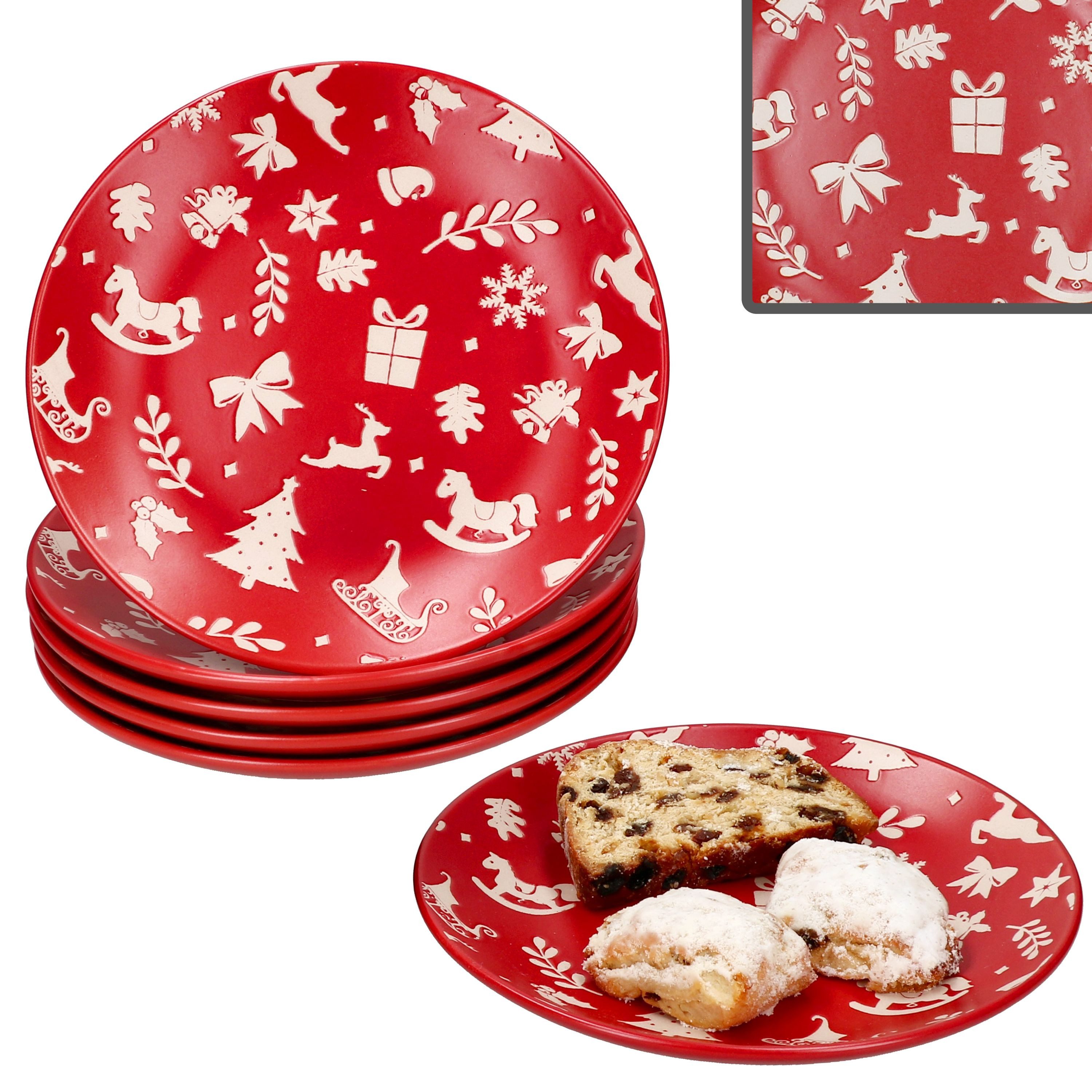 MamboCat Frühstücksteller 6er Set Advent Kuchenteller Ø20cm Rot Weihnachten Dessert Gebäck