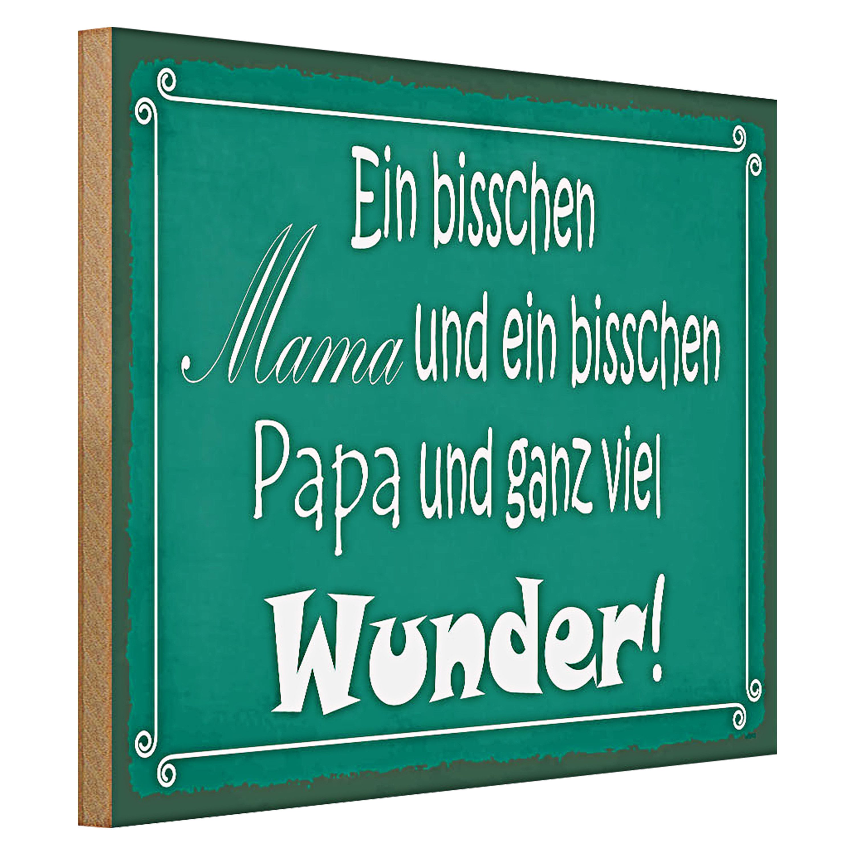 Roomando Holzbild Spruch 40x30cm bisschen Mama Papa viel Wunder