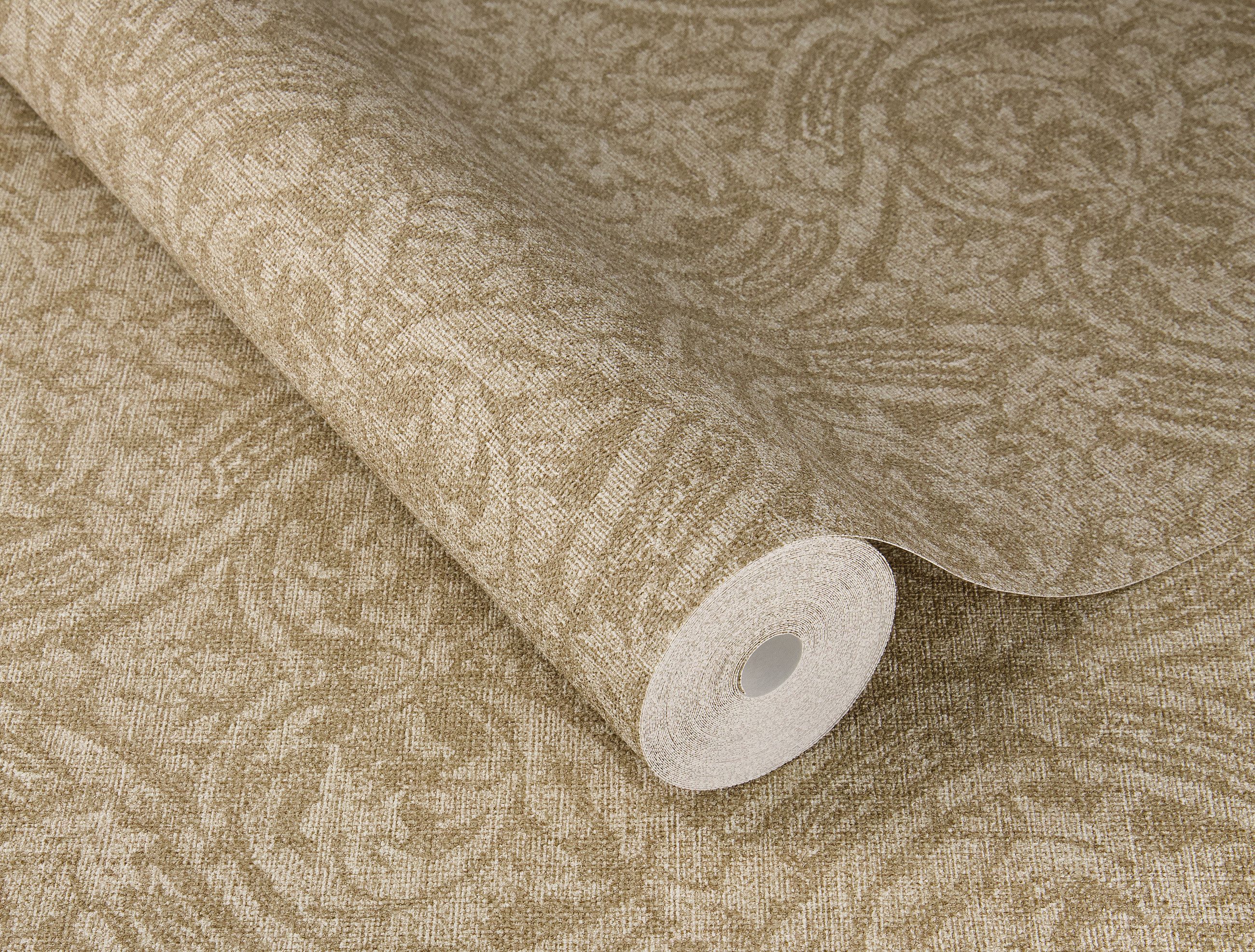 Rasch Vliestapete Barock - Vinyltapete Beige, Leinenoptik, Klassisch, (1 Rolle, 1 St., Kollektion Atelier Tissé - 10,05 m x 0,53 m), gute Lichtbeständigkeit, feucht abwischbar, restlos abziehbar