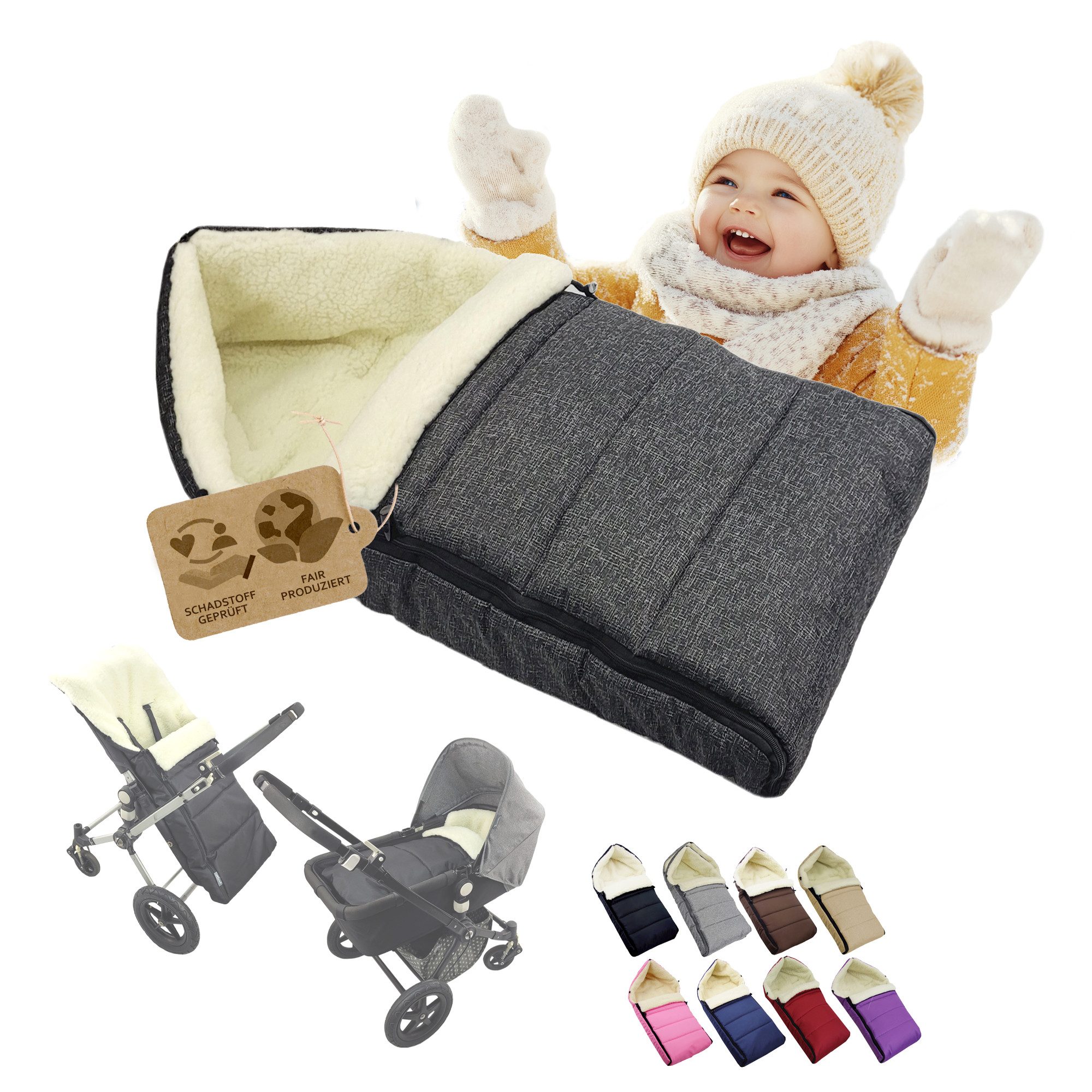 BambiniWelt by Rafael K. Fußsack Winterfußsack Babyfußsack Fußsack Kinderwagen Wolle 90cm LINIERT, universal von BambiniWelt by Rafael K.