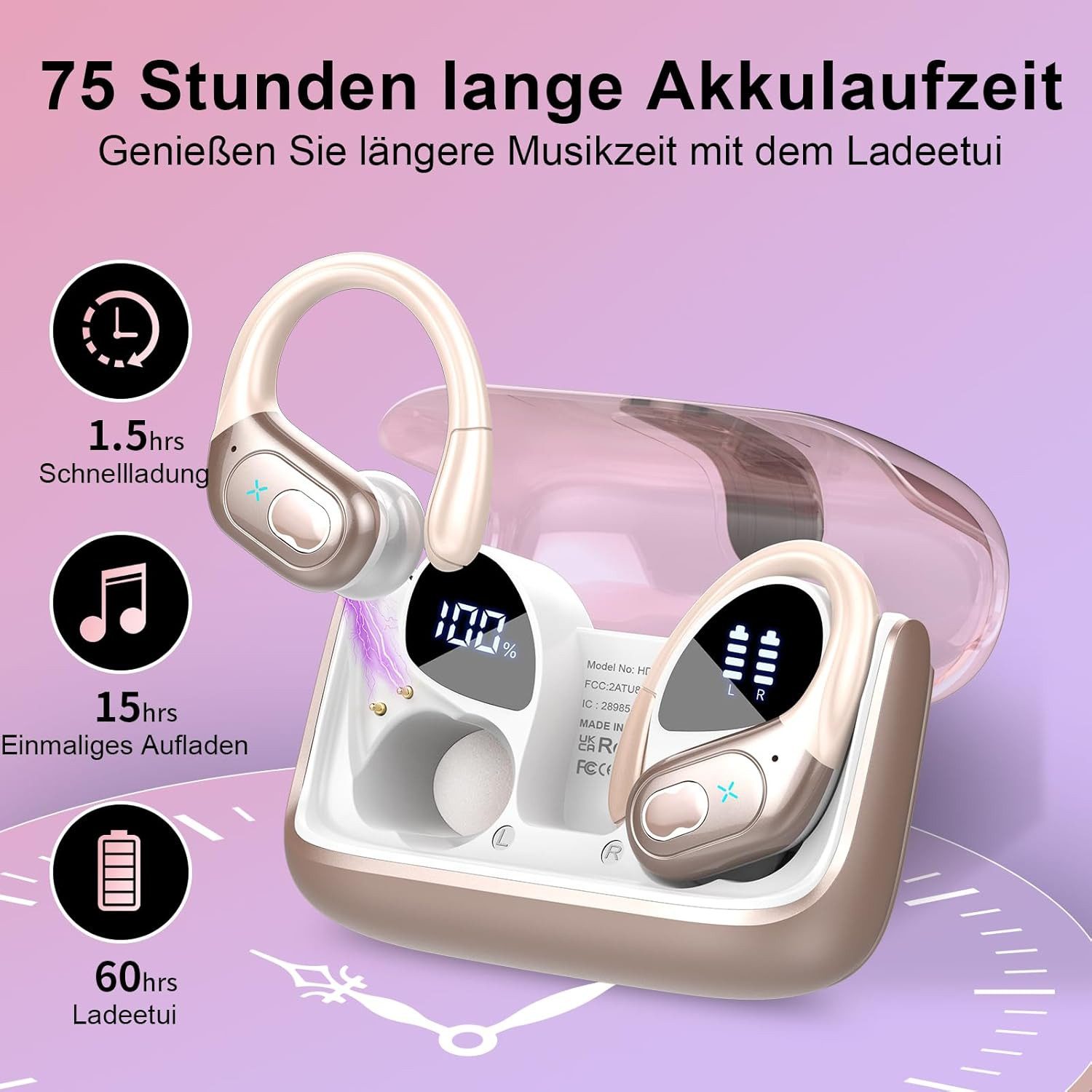 SpionProfi In Ear Kopfhörer Bluetooth Kabellos Sport Ohrbügel Wireless Headset Headset (Kompatibel mit jedes Bluetooth Gerät für Iphone Samsung uvm)
