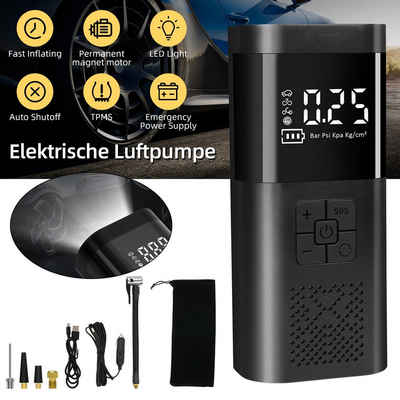 LifeImpree Luftpumpe Elektrische Luftpumpe mit 6000mAh Akku, AutoOff, USB-Powerbank, 150PSI Luftpumpe mit Manometer für Auto Fahrrad Motorrad Bälle