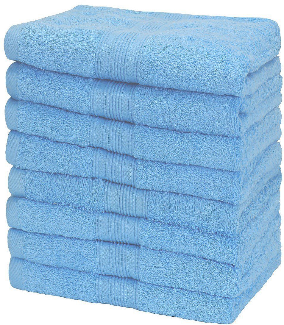 NatureMark Handtücher Handtuch 500gsm (8er-Set), 100% Baumwolle (8-St), 8X Frottier Handtücher mit Aufhänger, 50 x 100cm, Hell blau