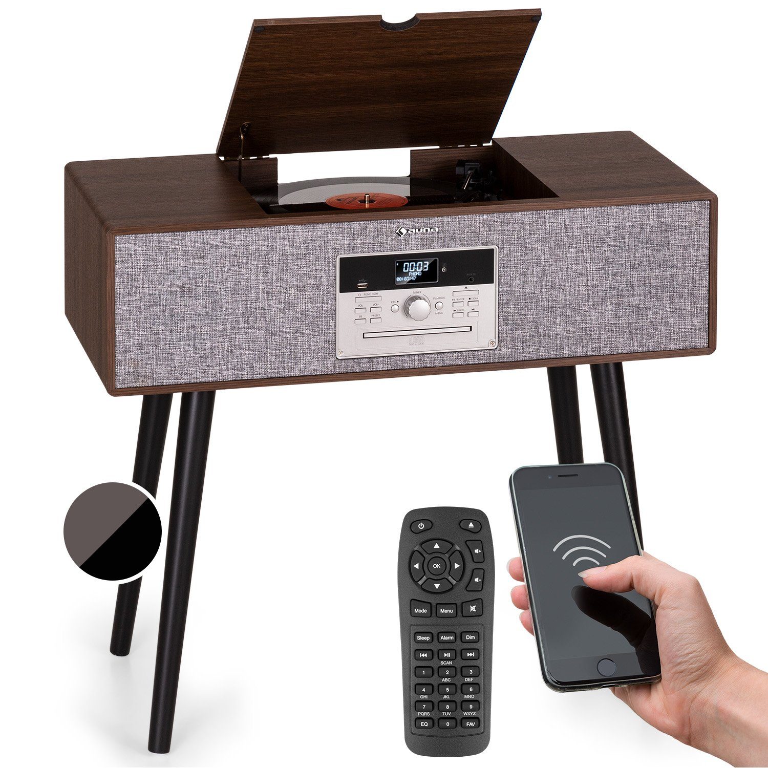 Auna Julie Plattenspieler (Riemenantrieb, Bluetooth;CD, Schallplattenspieler mit Lautsprecher Radio Vinyl Plattenspieler)