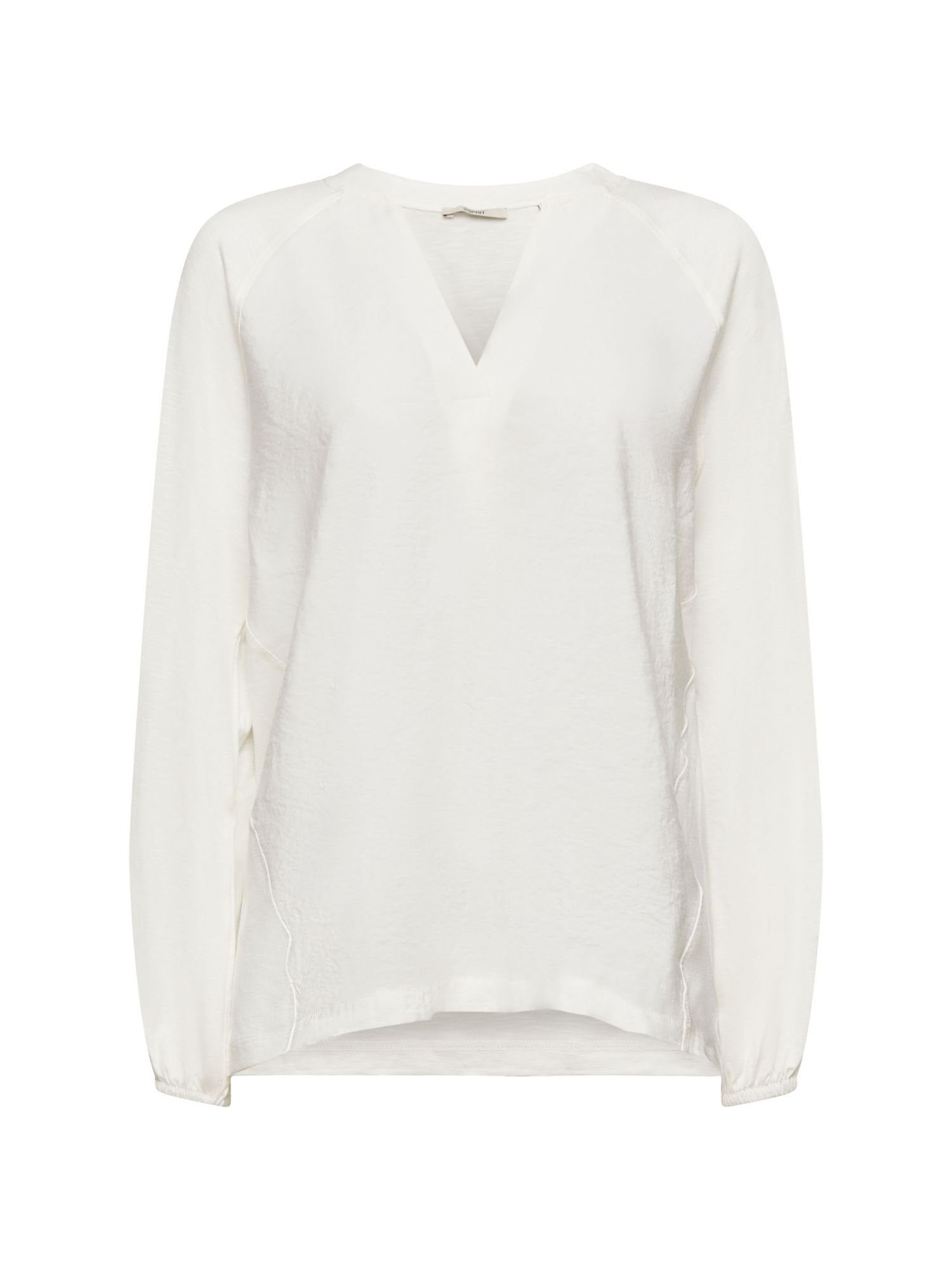 Esprit Langarmshirt Langarmbluse OFF mit WHITE V-Ausschnitt (1-tlg)