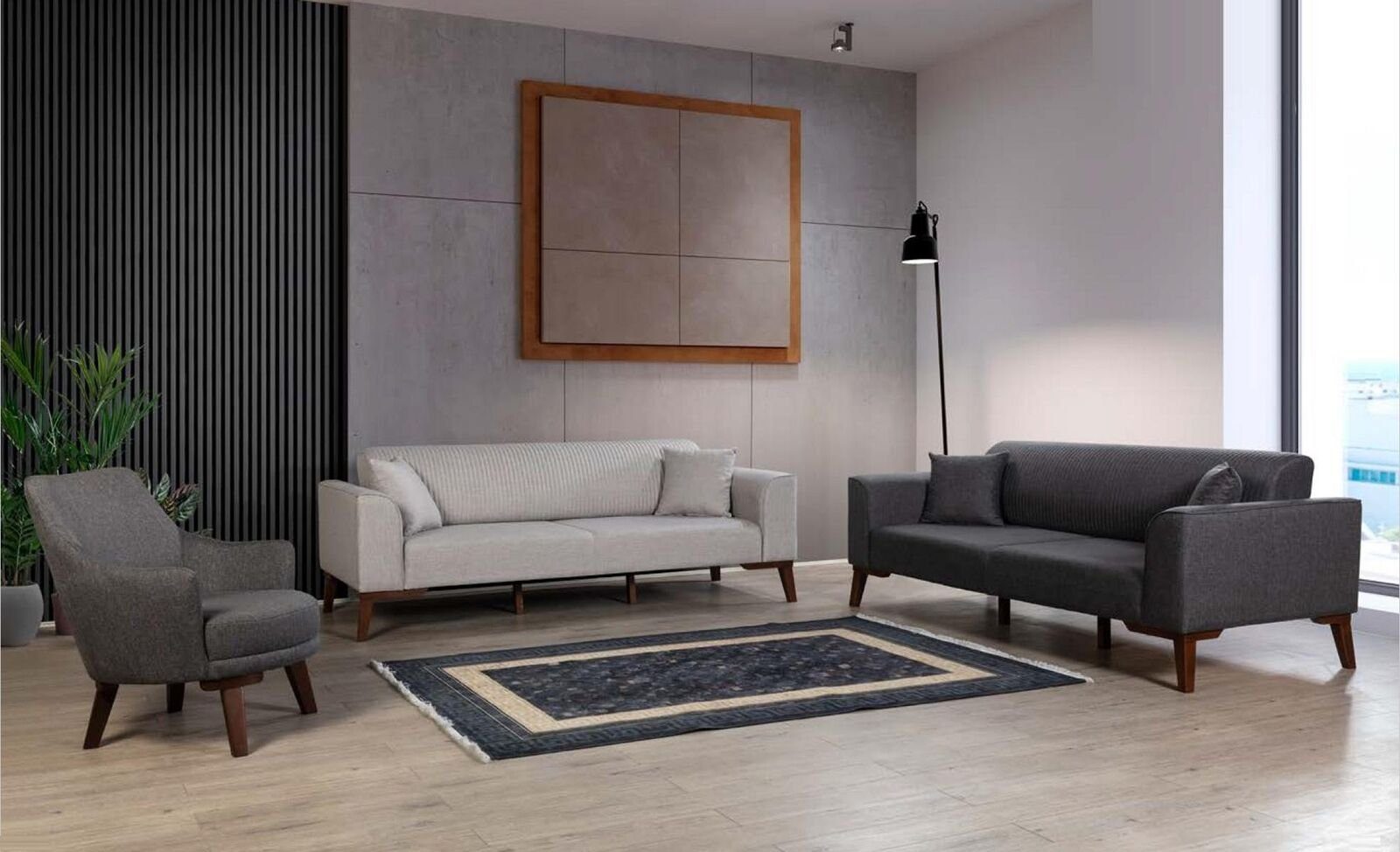 in Design Europe Sofas Neu, Möbel Made Dreisitzer Couchen Luxus Grau Sofa Sitzer 3 Sofa JVmoebel