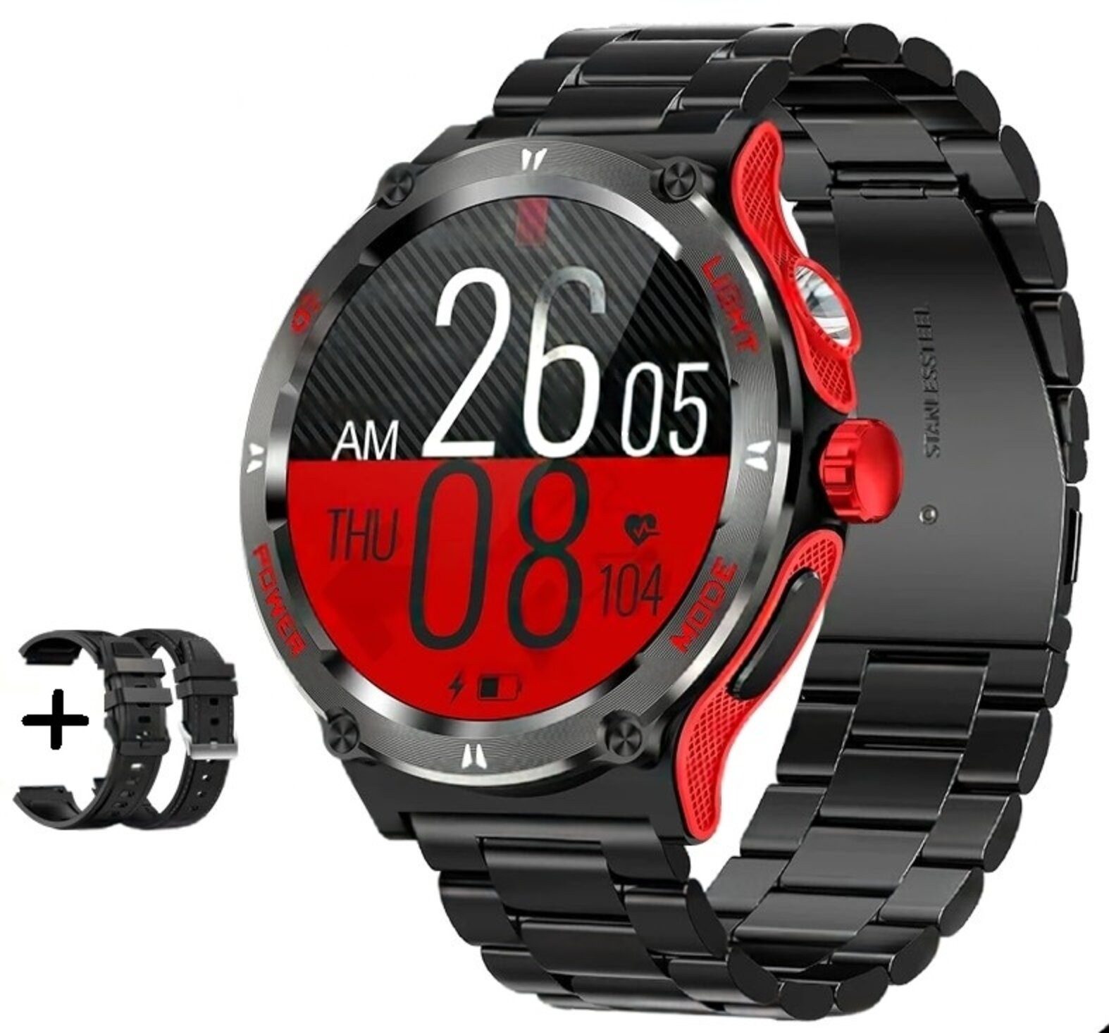 Nagham Ghazal Aswad Smartwatch Sport Tracker Kompass LED Taschenlampe Bluetooth Anruf 2025 Smartwatch (1.53 Zoll)