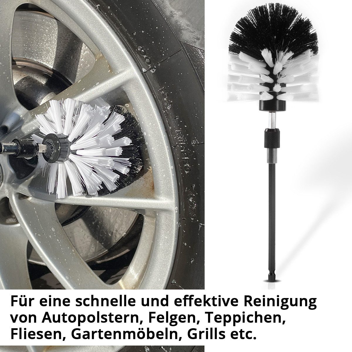 STAHLWERK Autowaschbürste Reinigungsbürsten Aufsatz 15er Set für Akkuschrauber und Bohrmaschinen, (Set, 5-tlg., Set), schneller Wechsel der Aufsätze