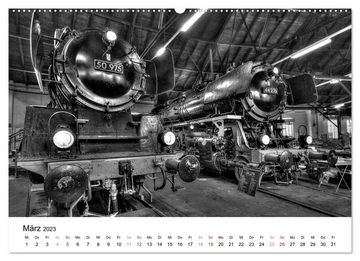 CALVENDO Wandkalender Unter Dampf - Eisenbahnromantik in schwarz-weiß (Premium, hochwertiger DIN A2 Wandkalender 2023, Kunstdruck in Hochglanz)