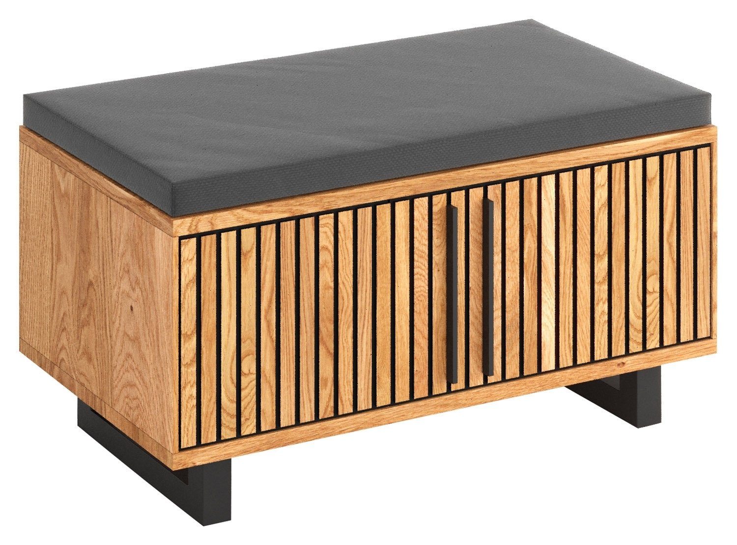 ELFO Schuhbank MARTHA, Braun, Eichenholz teilmassiv, 2 Holztüren, B 80 x H 47 x T 40 cm