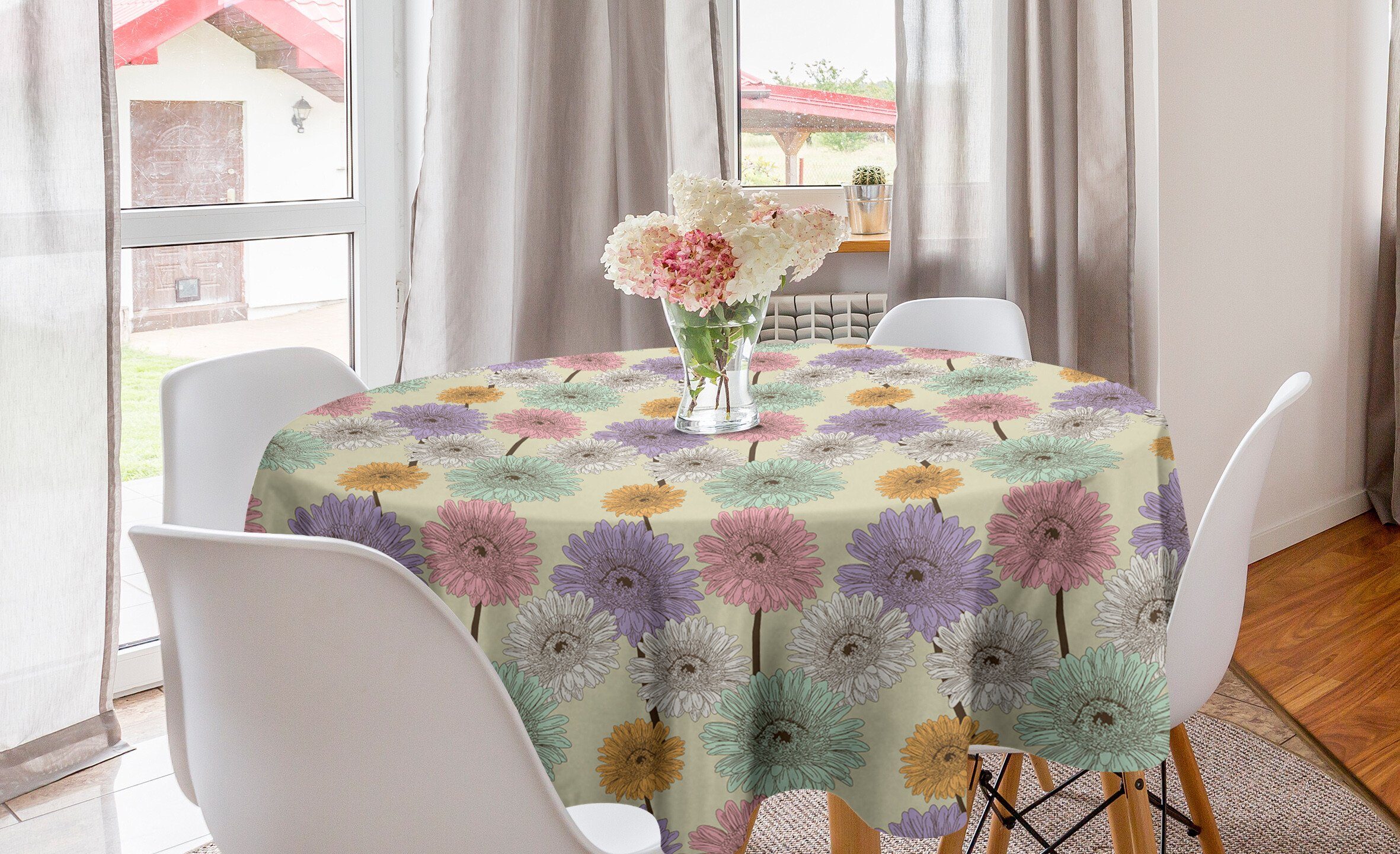 Abakuhaus Tischdecke Kreis Tischdecke Abdeckung für Esszimmer Küche Dekoration, Bunt Chrysanthemum Pflanzen