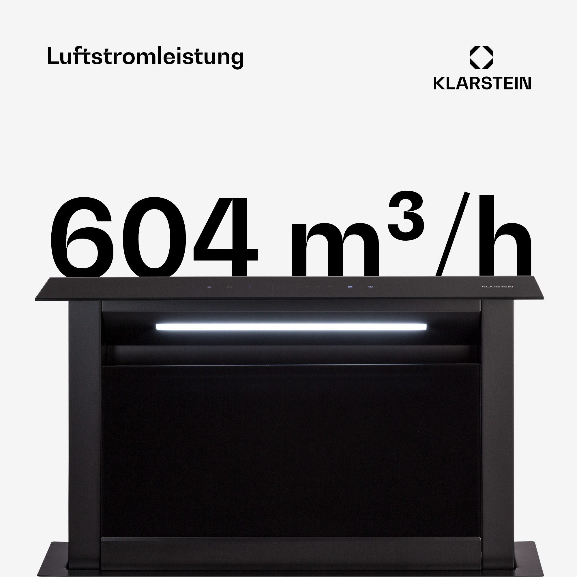 Klarstein Deckenhaube Royal Flush Serie Royal Flush Eco Downdraft Dunstabzugshaube 60 cm 576 m³/h A++ Abzugshaube Downdraft Abluft Umluft versenkbar mit Edelsta – Bild 2 von 5
