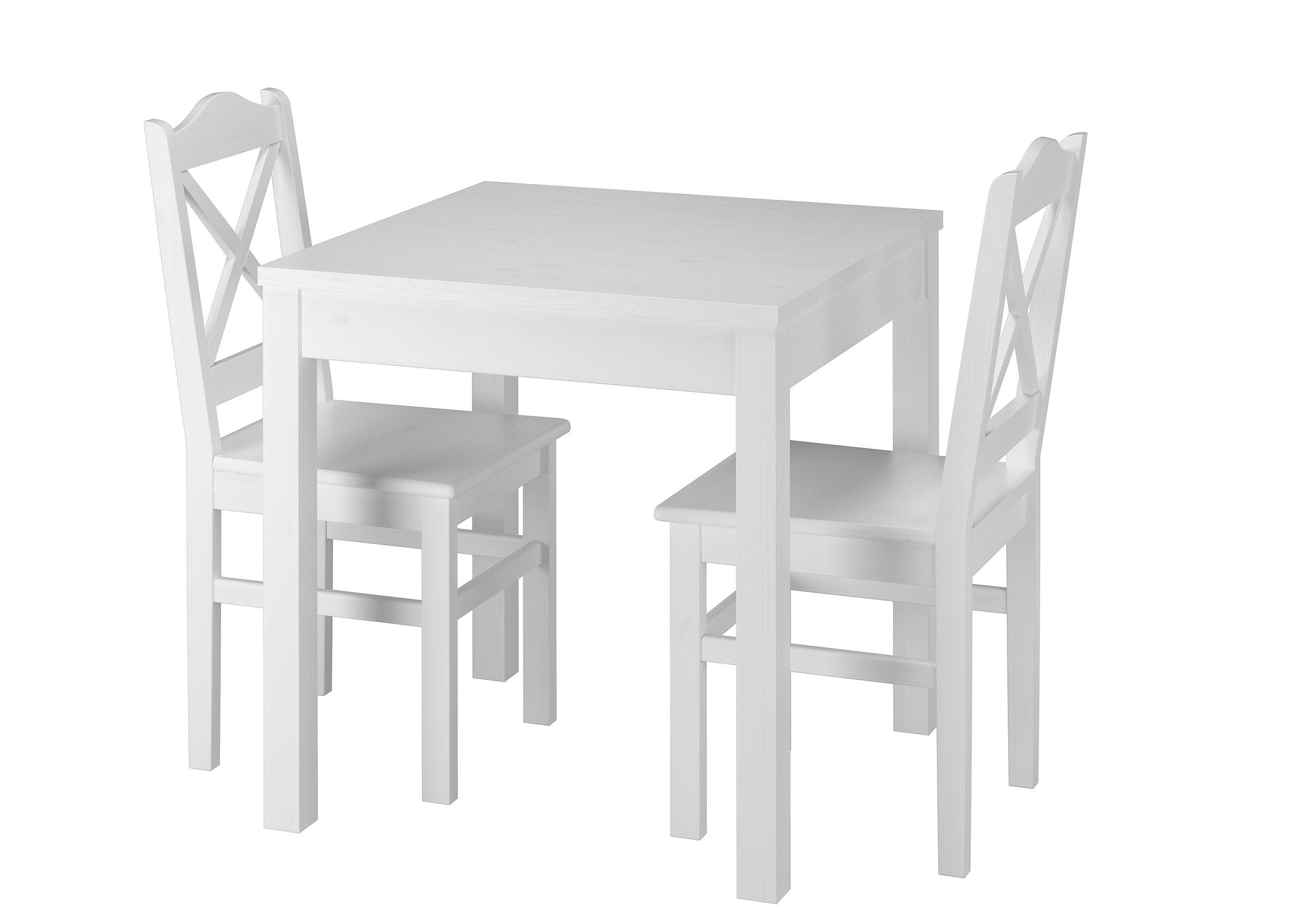 ERST-HOLZ Essgruppe Weiße Essgruppe waschweiß und 2 Tisch Massivholz mit Kiefer Stühle