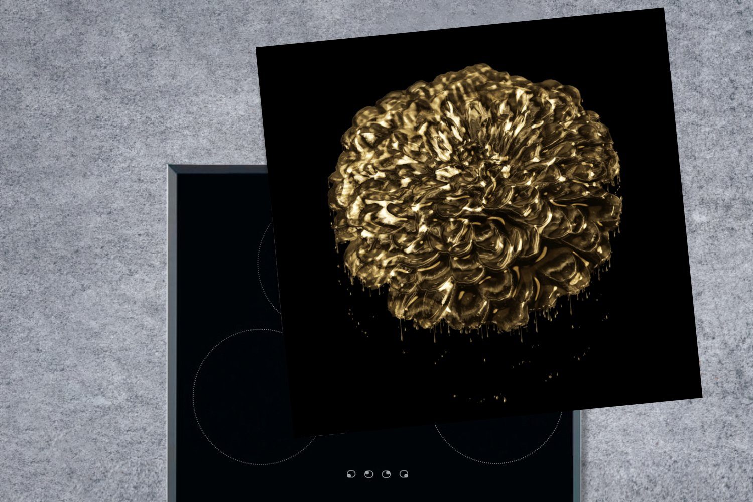 Arbeitsplatte Vinyl, 78x78 tlg), - Blumen - Gold, für (1 MuchoWow Blätter Ceranfeldabdeckung, Herdblende-/Abdeckplatte cm, küche